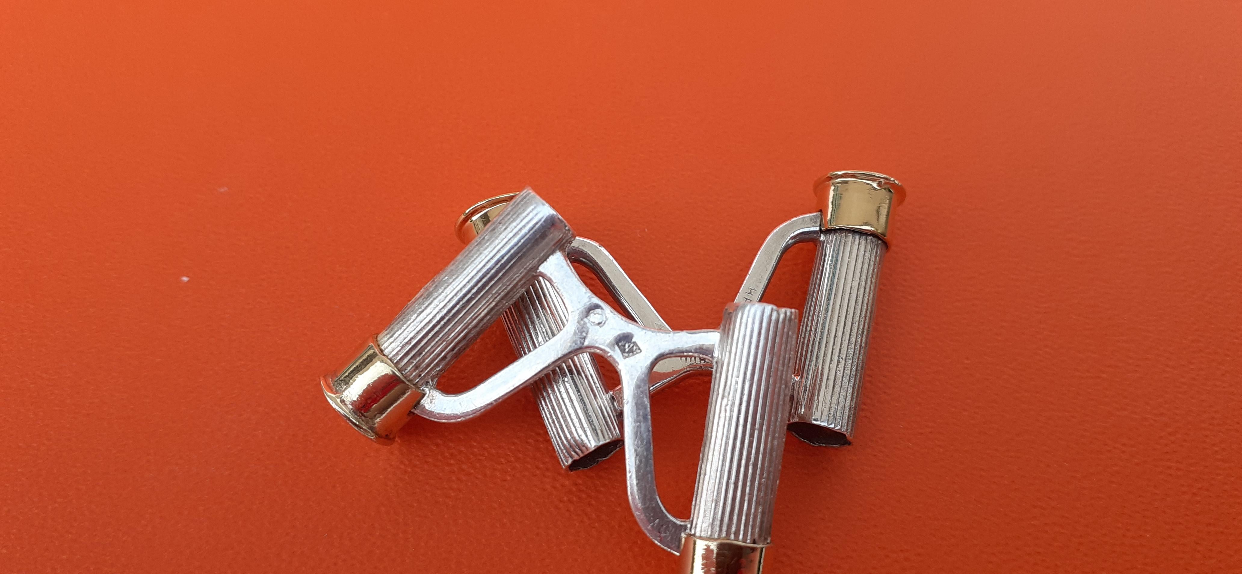 Exceptional Hermès Pair of Bullet Casing Shotgun Shell Cufflinks Silver and Gold For Sale 5