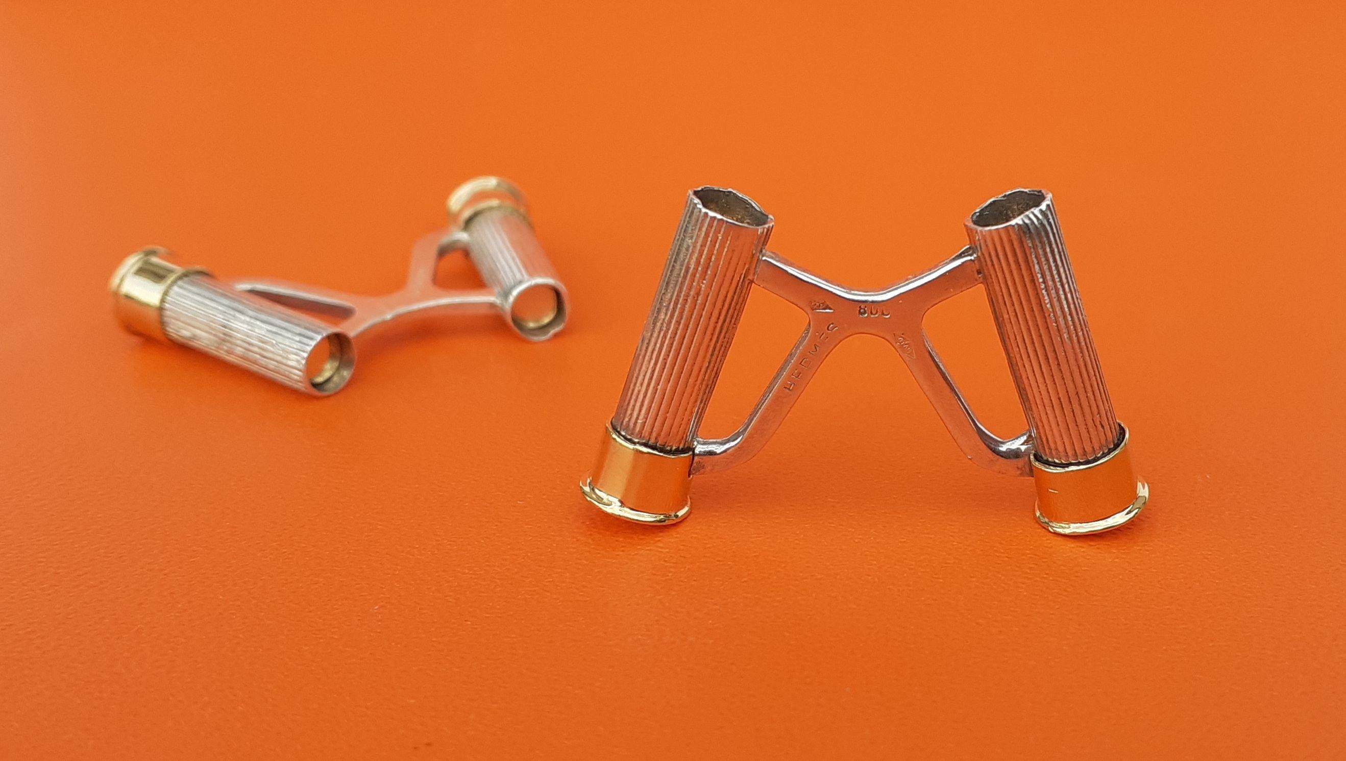 Exceptional Hermès Pair of Bullet Casing Shotgun Shell Cufflinks Silver and Gold For Sale 2