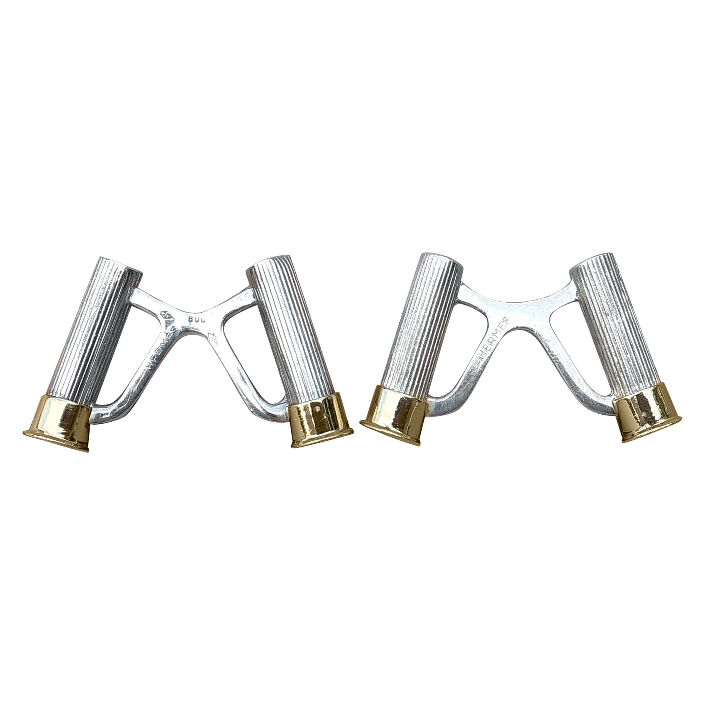 Exceptional Hermès Pair of Bullet Casing Shotgun Shell Cufflinks Silver and Gold