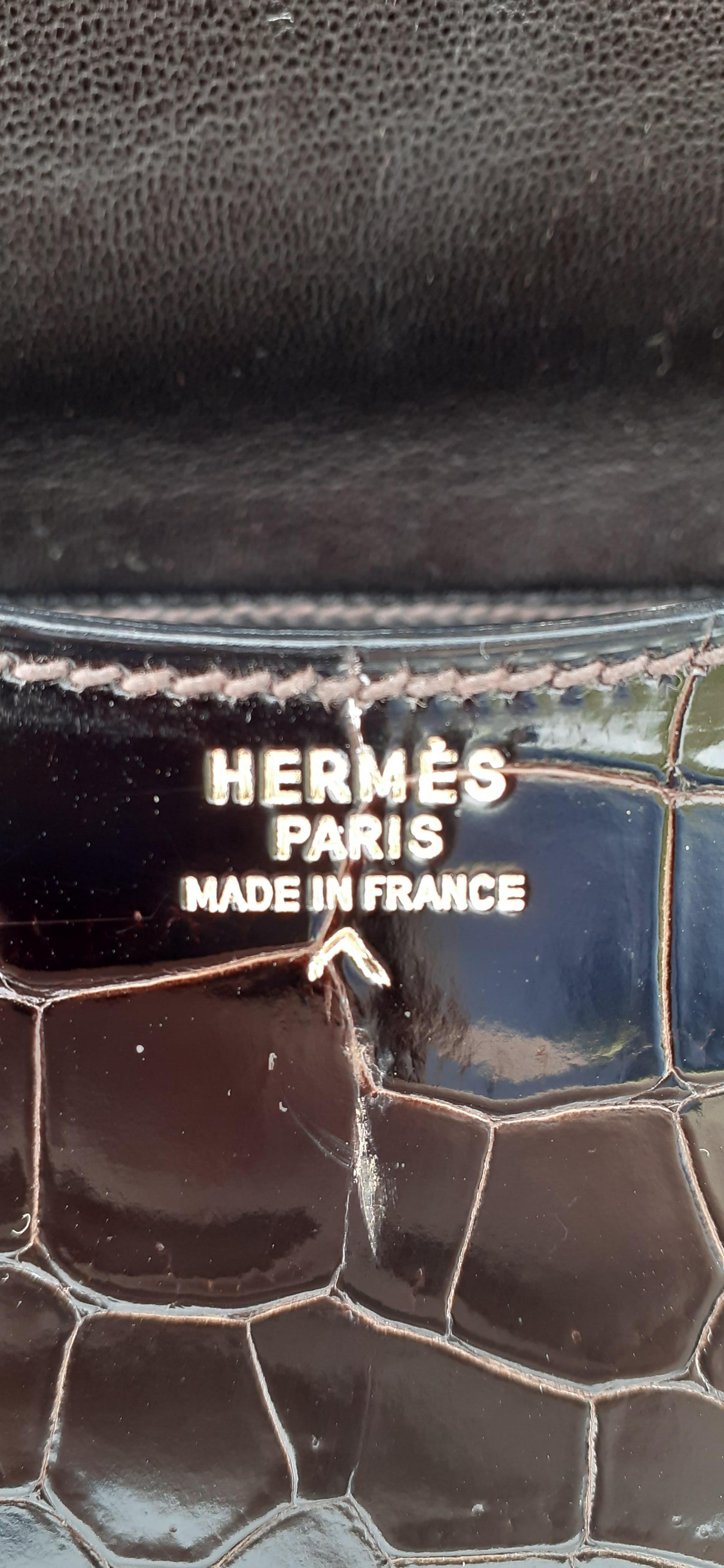 Exceptional Hermès Passe Guide Bag Shiny Ebene Porosus Crocodile Ghw RARE For Sale 11