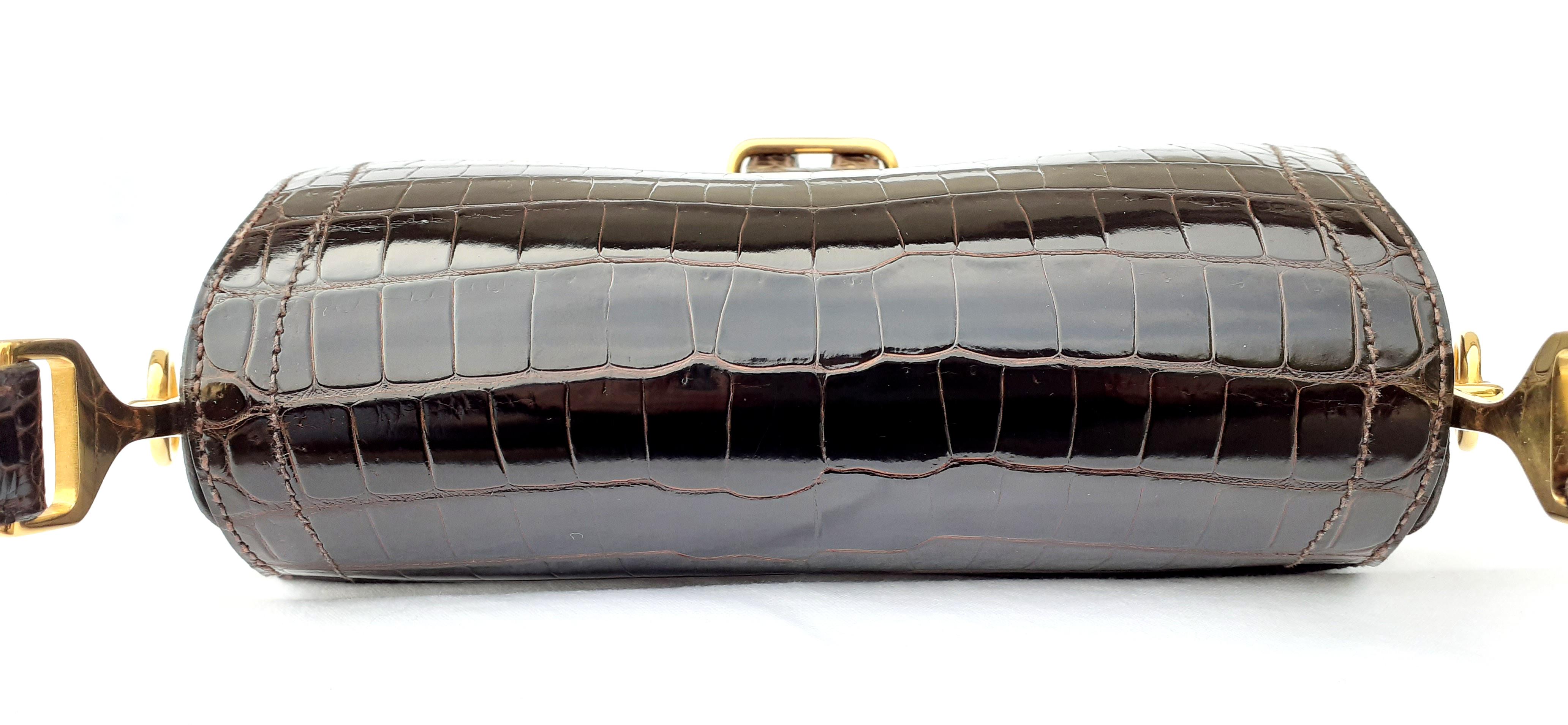 Exceptional Hermès Passe Guide Bag Shiny Ebene Porosus Crocodile Ghw RARE For Sale 1