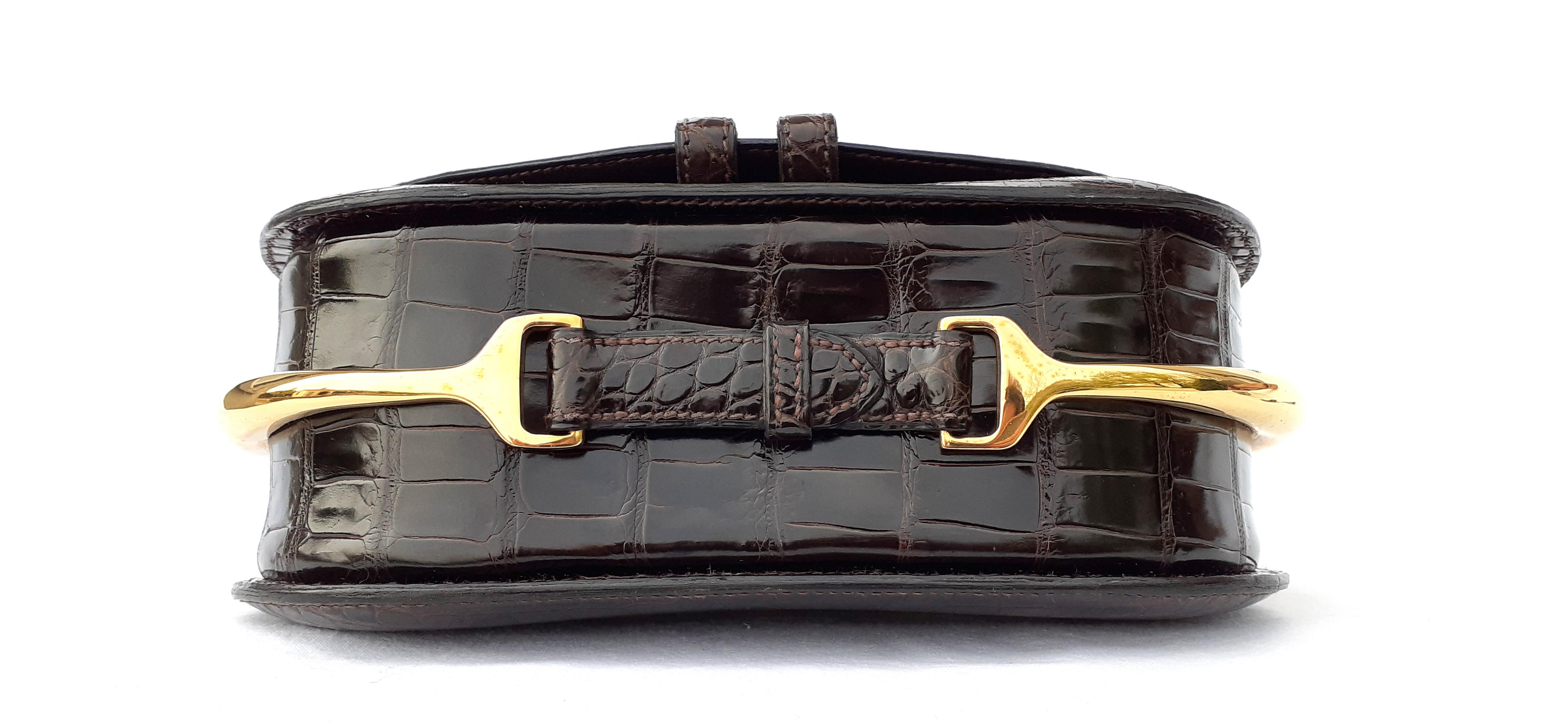 Exceptional Hermès Passe Guide Bag Shiny Ebene Porosus Crocodile Ghw RARE For Sale 2