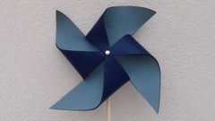 Exceptional Hermès Petit H Pinwheel Windwhell Wood and Blue Leather GM