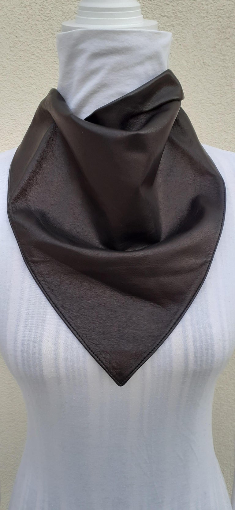 Black Exceptional Hermès Scarf Col Fichu Lambskin Leather Rodeo Bandana Texas RARE For Sale