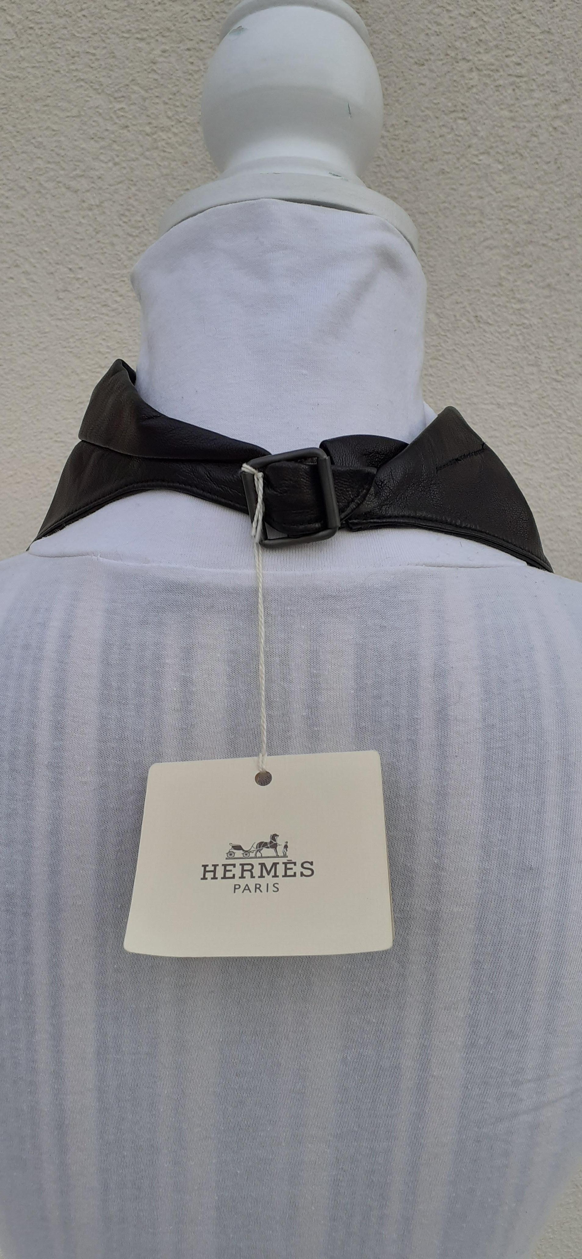 Außergewöhnliche Hermès Schal Col Fichu Lammfell Leder Rodeo Bandana Texas RARE (Schwarz) im Angebot