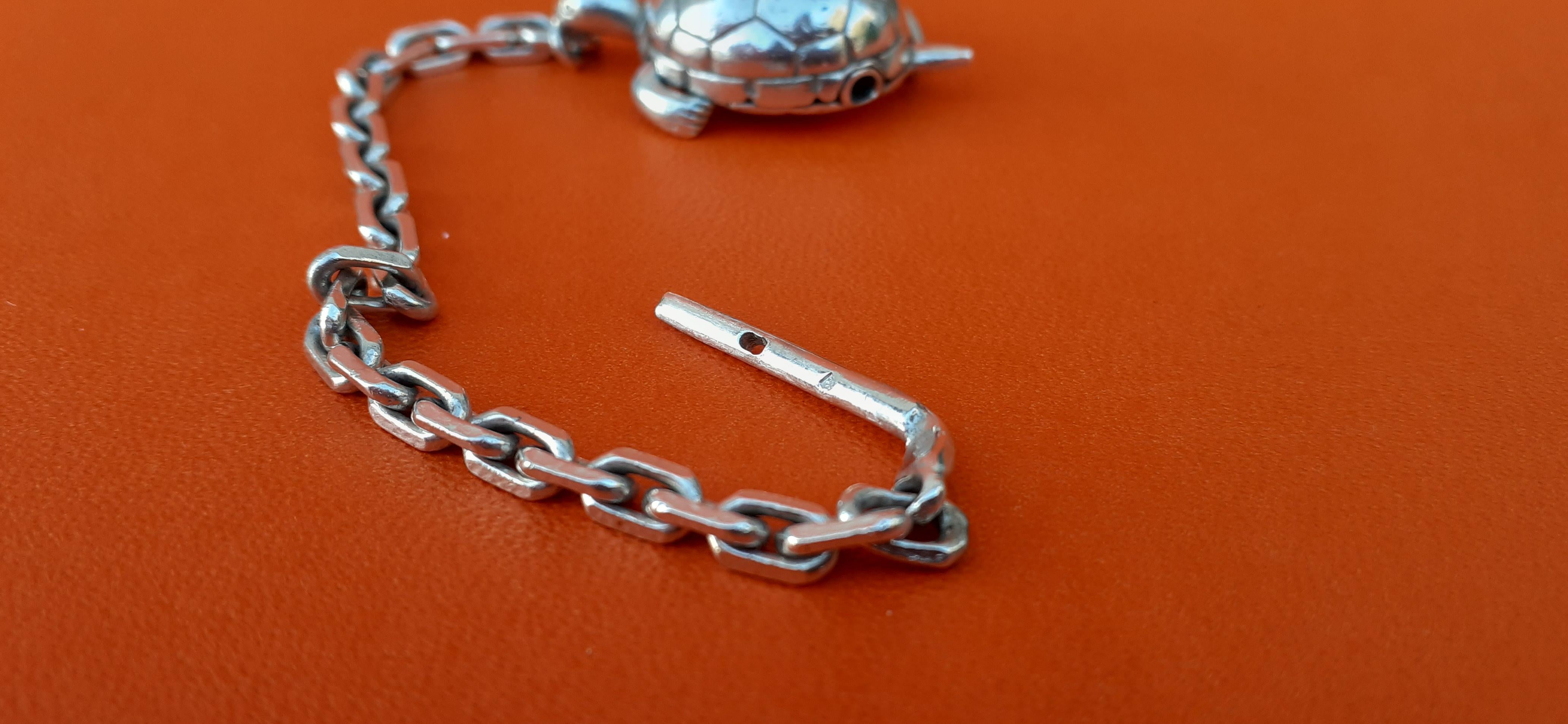 Exceptional Hermès Secret Mechansim Turtle Key Ring or Charm in Silver  5