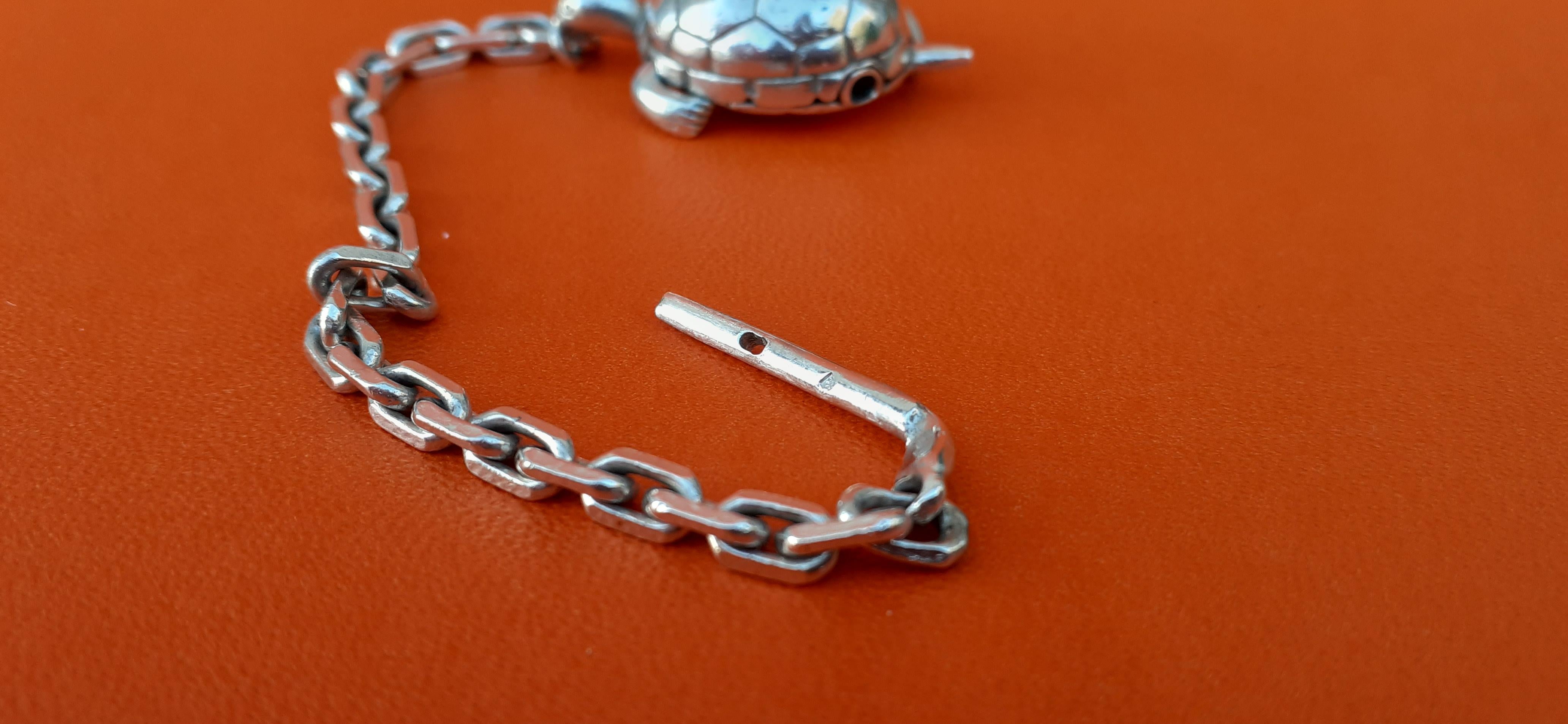 Exceptional Hermès Secret Mechansim Turtle Key Ring or Charm in Silver 5