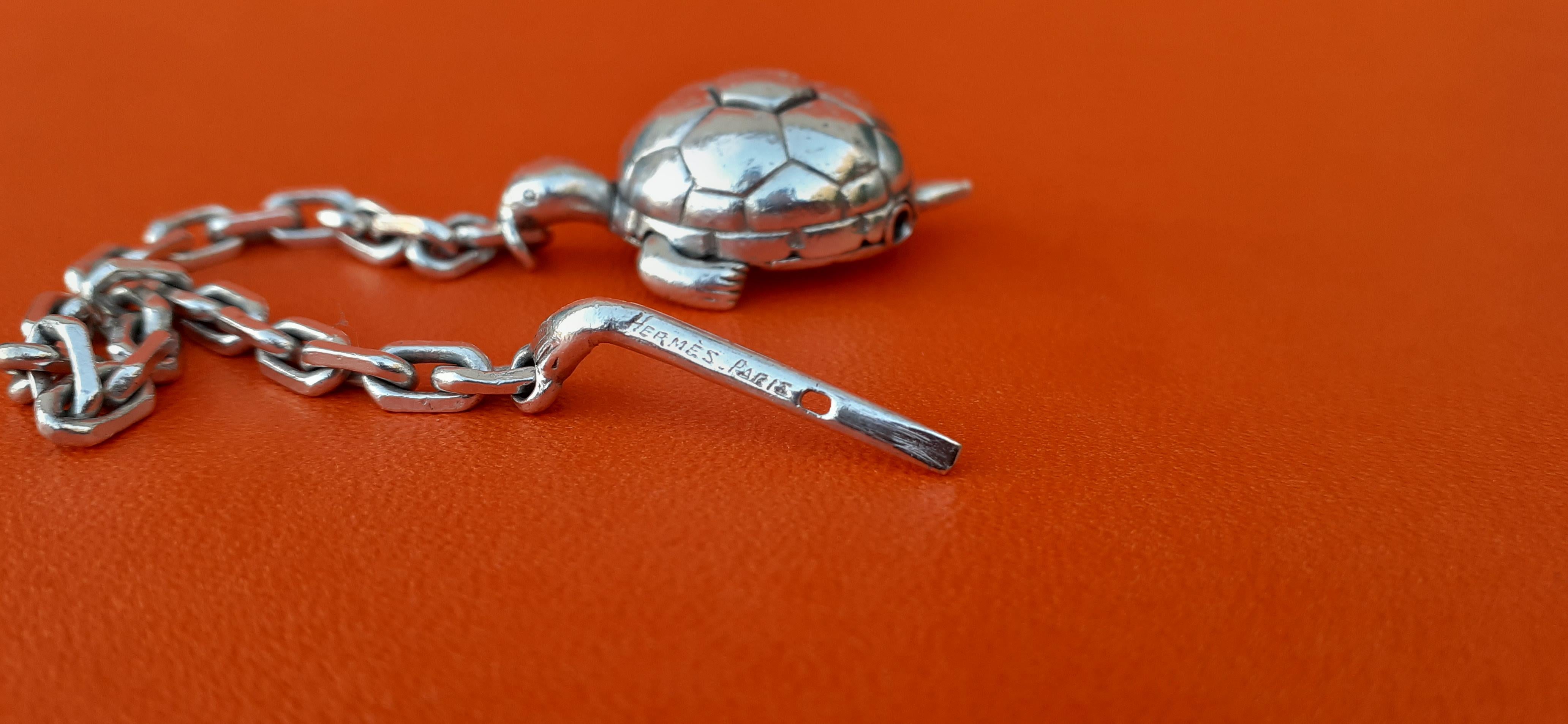 Exceptional Hermès Secret Mechansim Turtle Key Ring or Charm in Silver  7