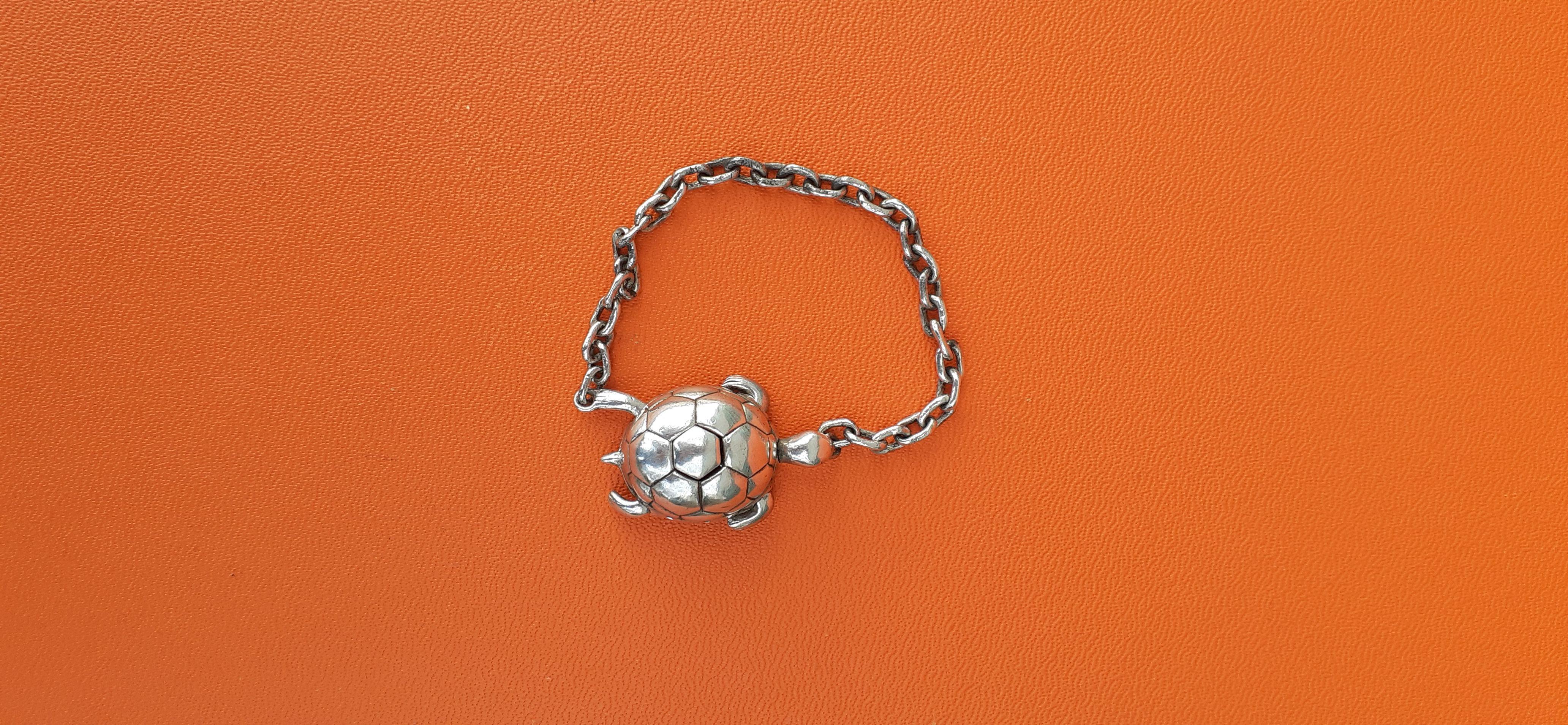 Brown Exceptional Hermès Secret Mechansim Turtle Key Ring or Charm in Silver  For Sale