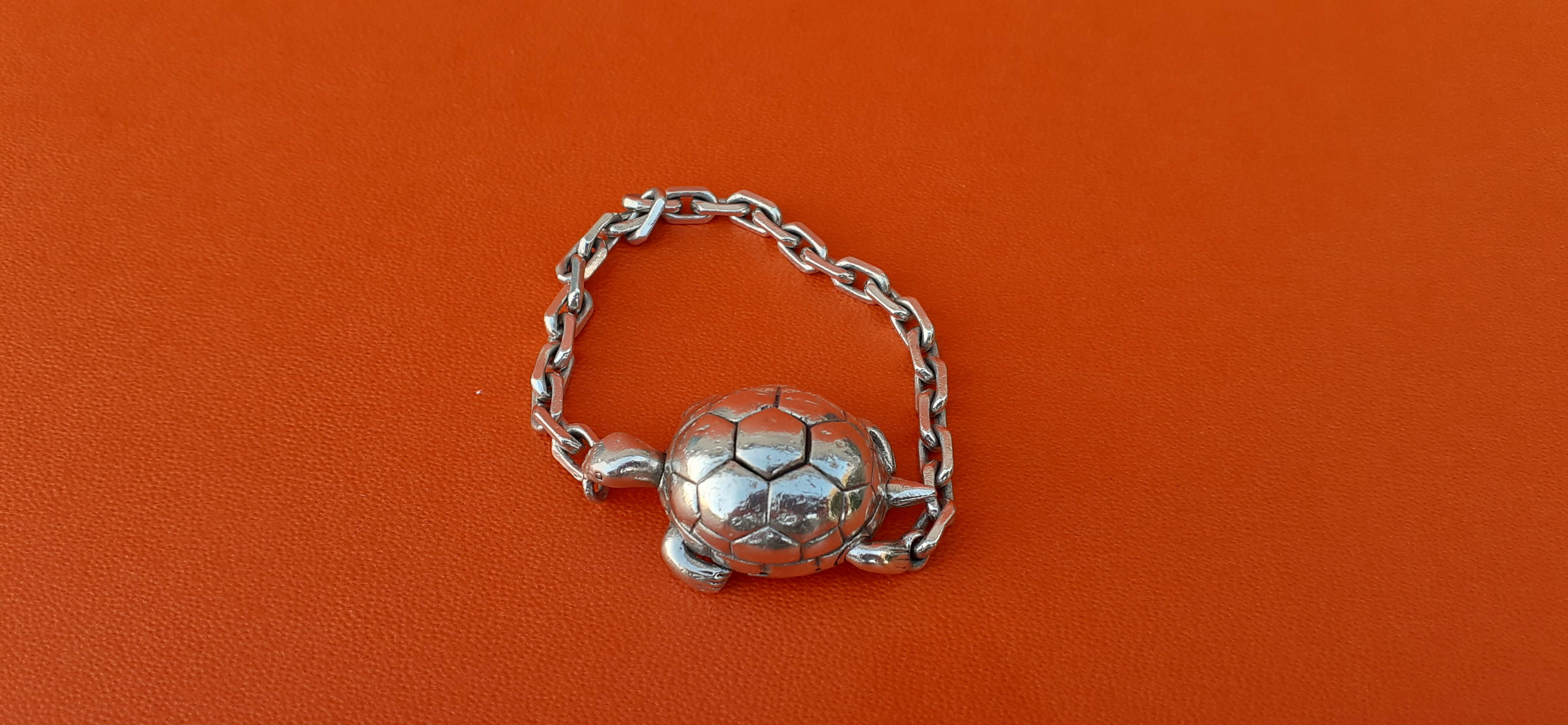 Exceptional Hermès Secret Mechansim Turtle Key Ring or Charm in Silver  1