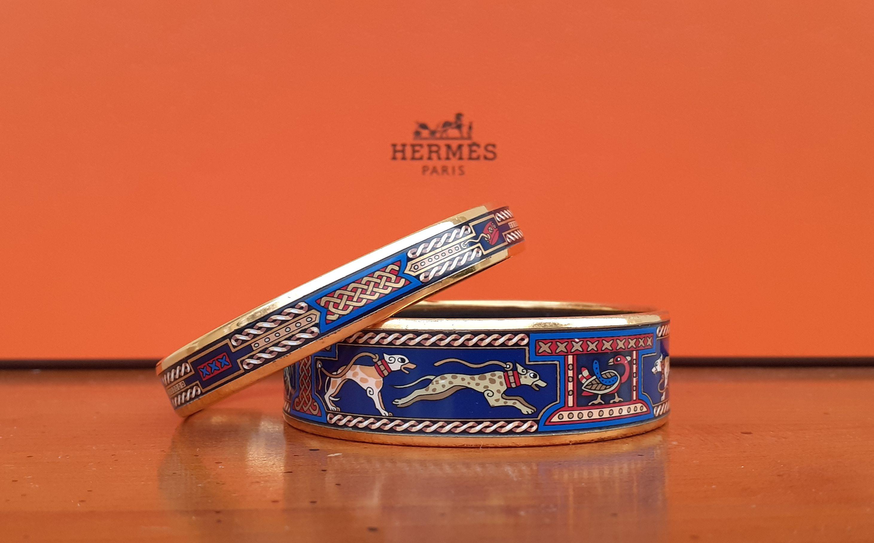 Exceptional Hermès Set of 2 Bracelets Greyhound Dog Levriers Blue Ghw 65 7