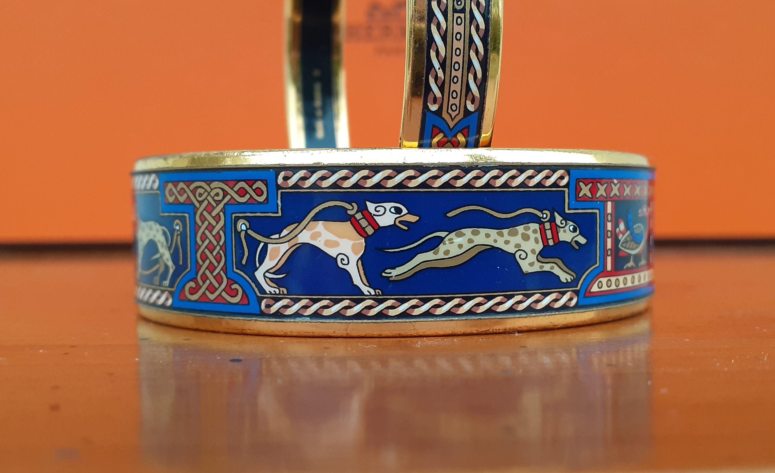 Exceptional Hermès Set of 2 Bracelets Greyhound Dog Levriers Blue Ghw 65 9