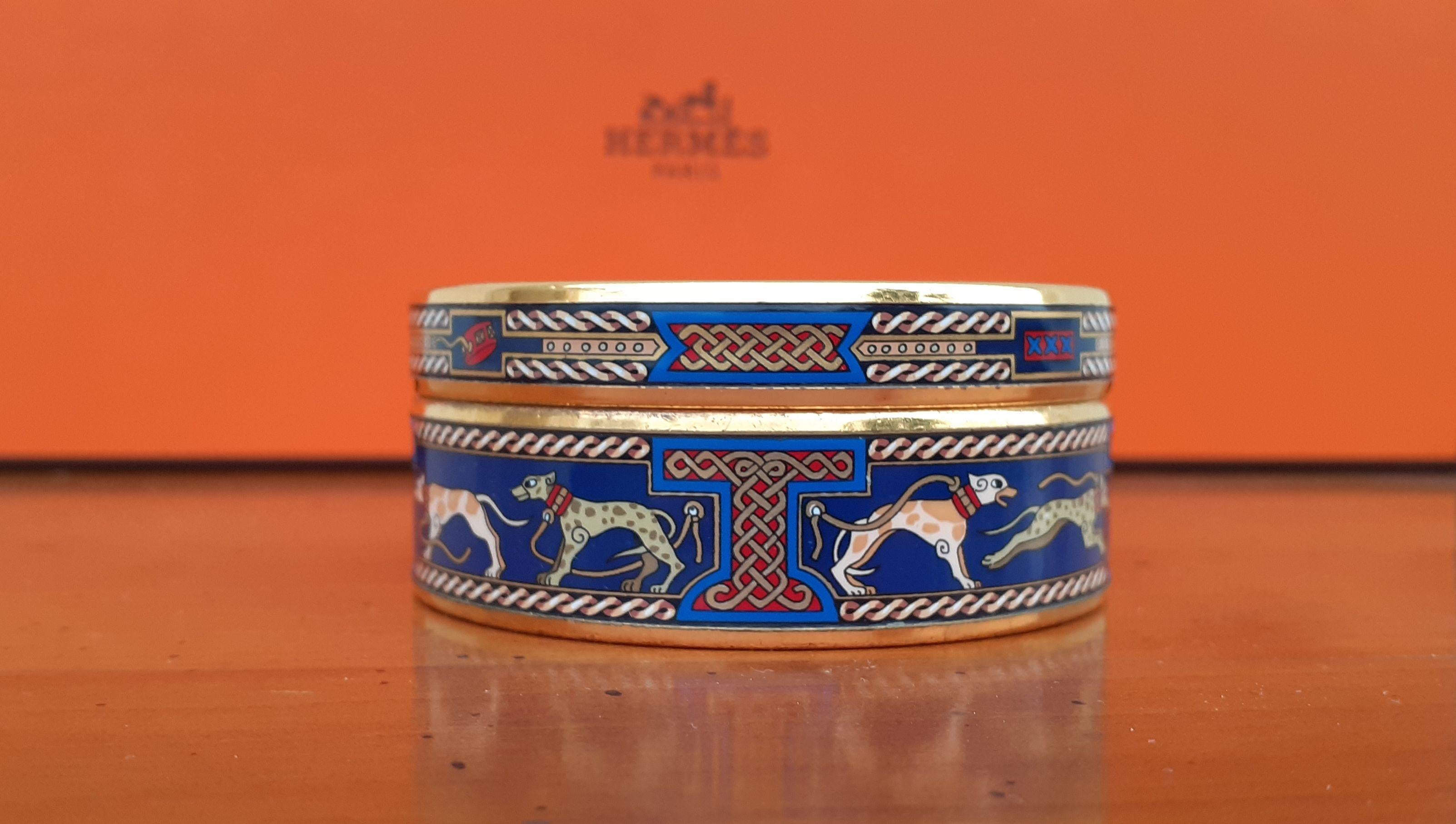 Exceptional Hermès Set of 2 Bracelets Greyhound Dog Levriers Blue Ghw 65 4