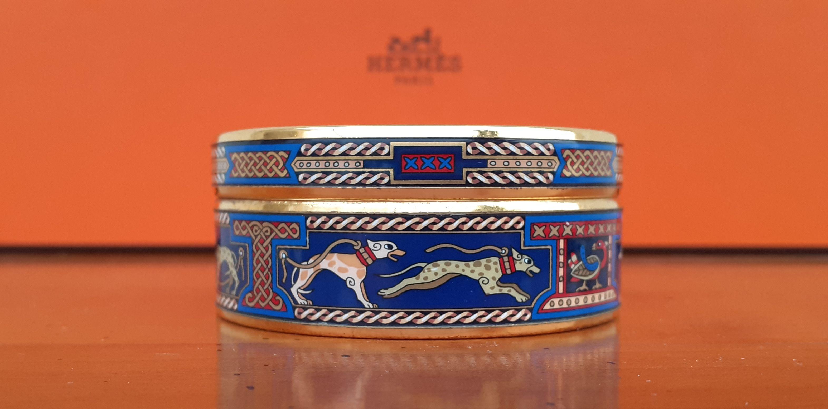 Exceptional Hermès Set of 2 Bracelets Greyhound Dog Levriers Blue Ghw 65 5