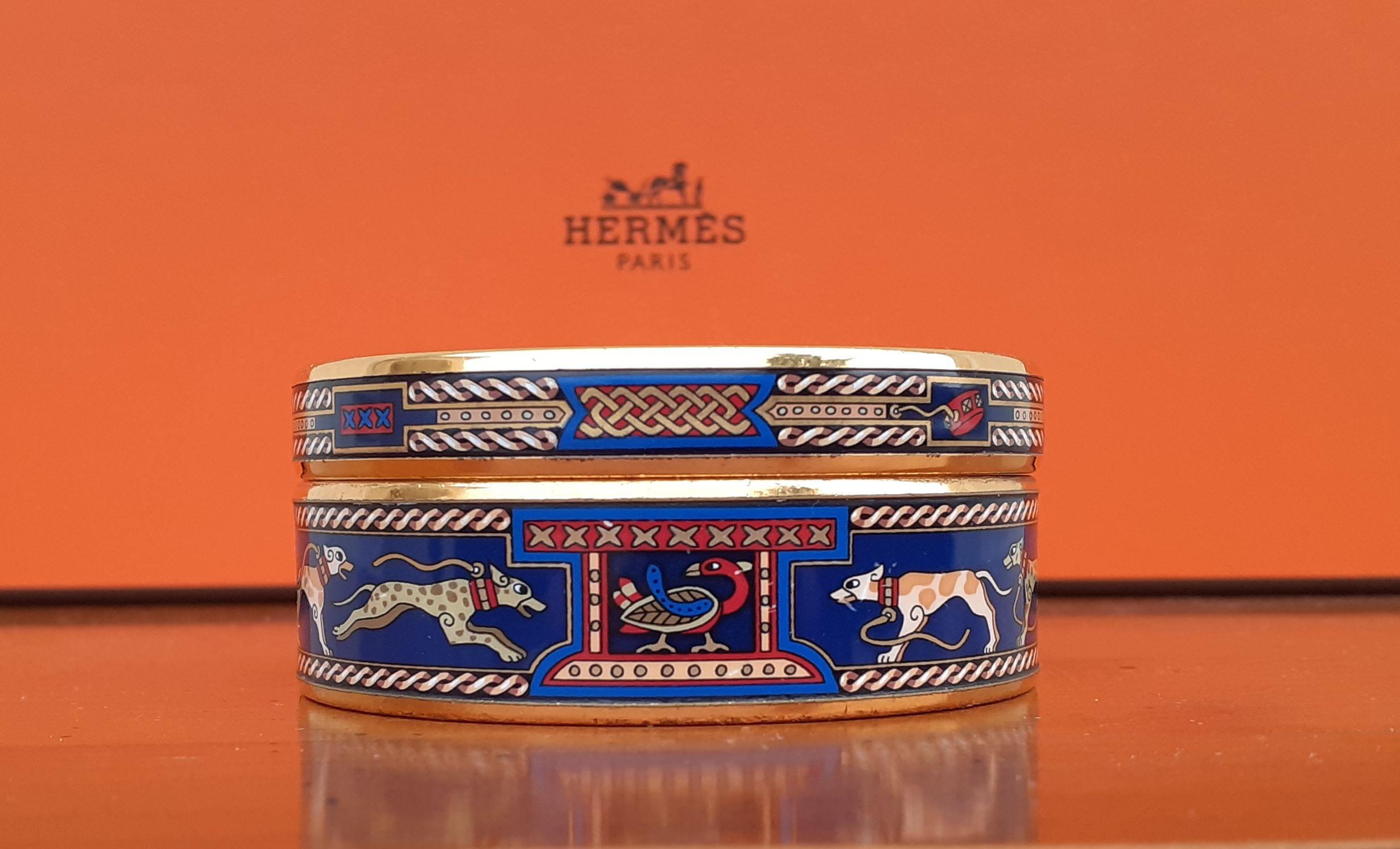 Exceptional Hermès Set of 2 Bracelets Greyhound Dog Levriers Blue Ghw 65 6