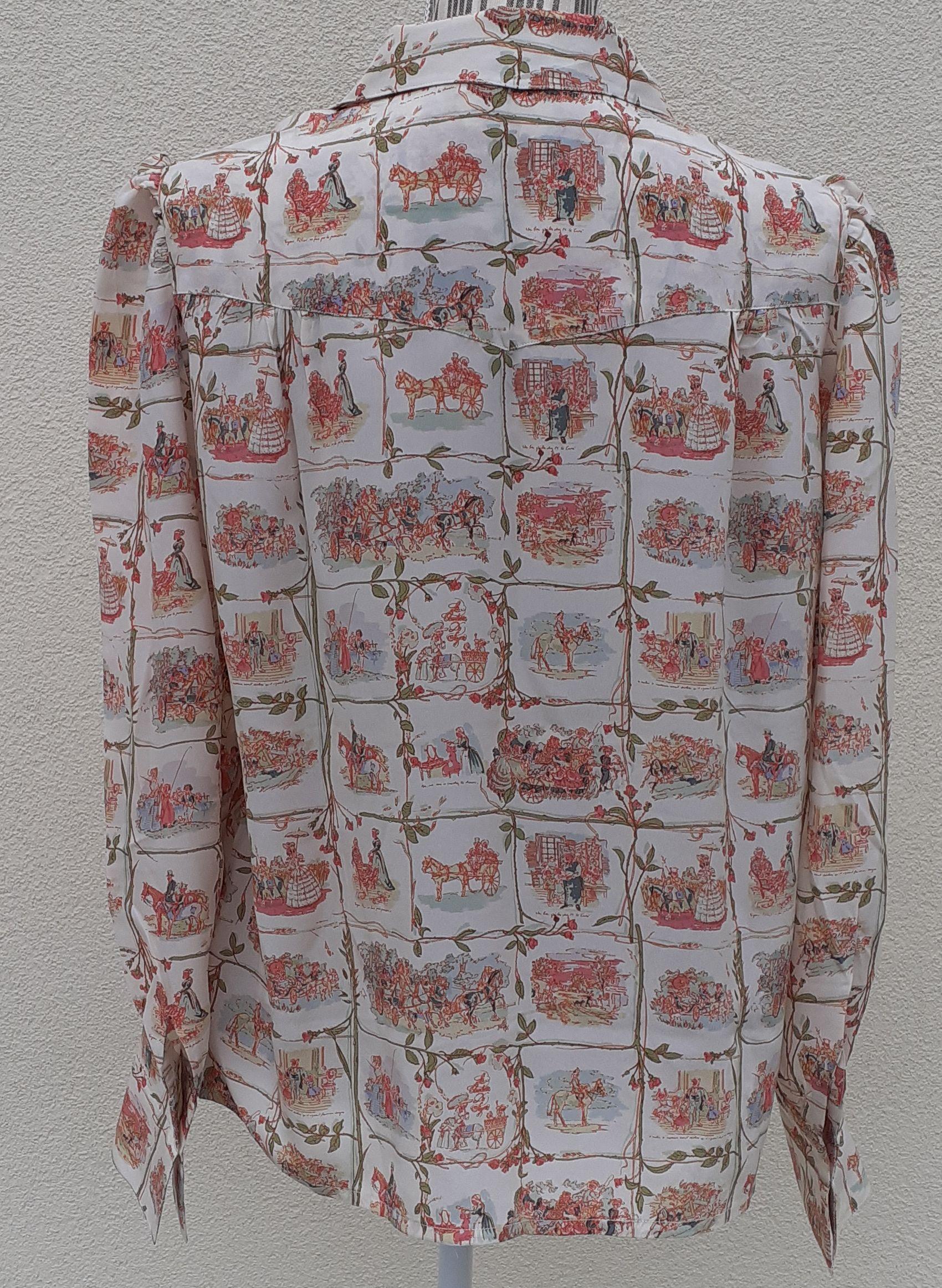 Exceptional Hermès Shirt La Comtesse de Ségur 100% Silk Size 40 Medium For Sale 9