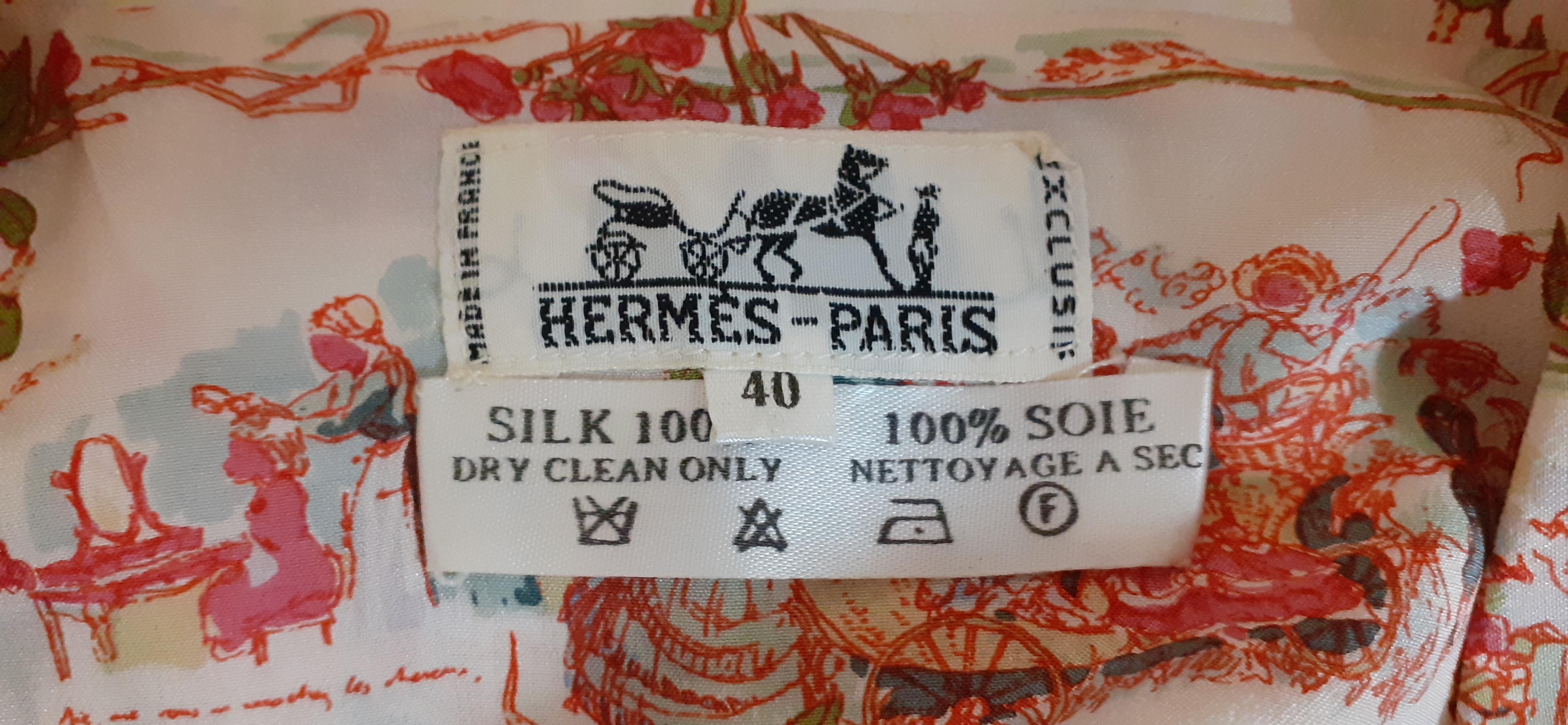 Exceptional Hermès Shirt La Comtesse de Ségur 100% Silk Size 40 Medium For Sale 12