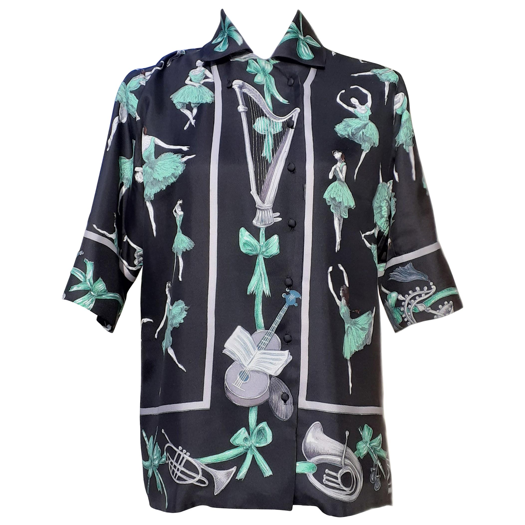 Exceptional Hermès Shirt La Danse Ballerinas Pattern In Silk Size 40 Medium