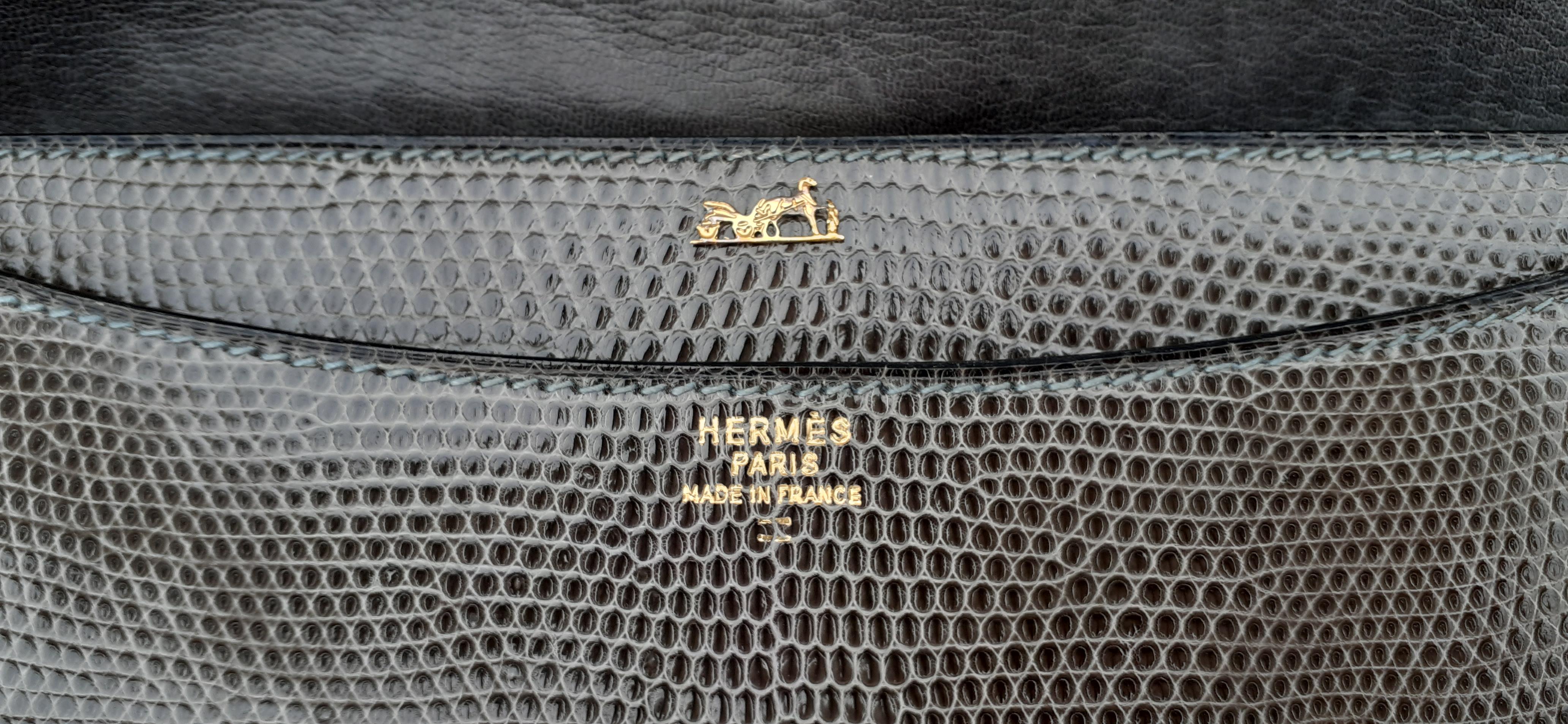 Exceptionnel Hermès Shoulder Bag Purse Green-Grey Lizard Gold Hdw RARE en vente 9