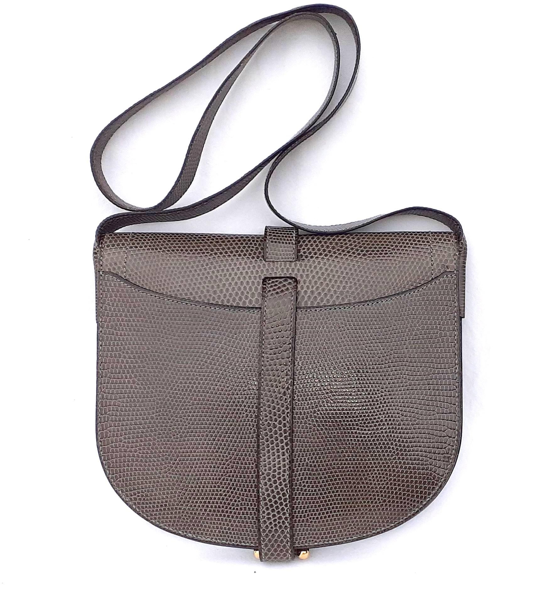 Noir Exceptionnel Hermès Shoulder Bag Purse Green-Grey Lizard Gold Hdw RARE en vente