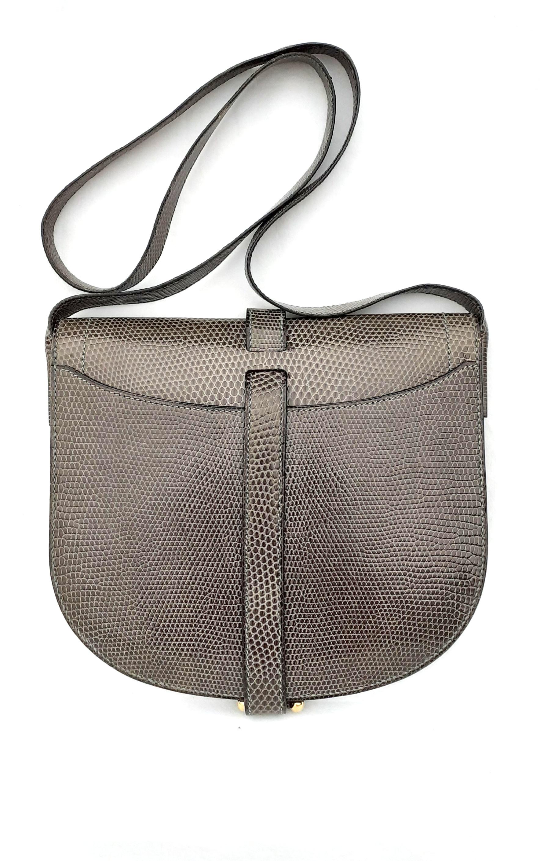 Exceptionnel Hermès Shoulder Bag Purse Green-Grey Lizard Gold Hdw RARE Pour femmes en vente