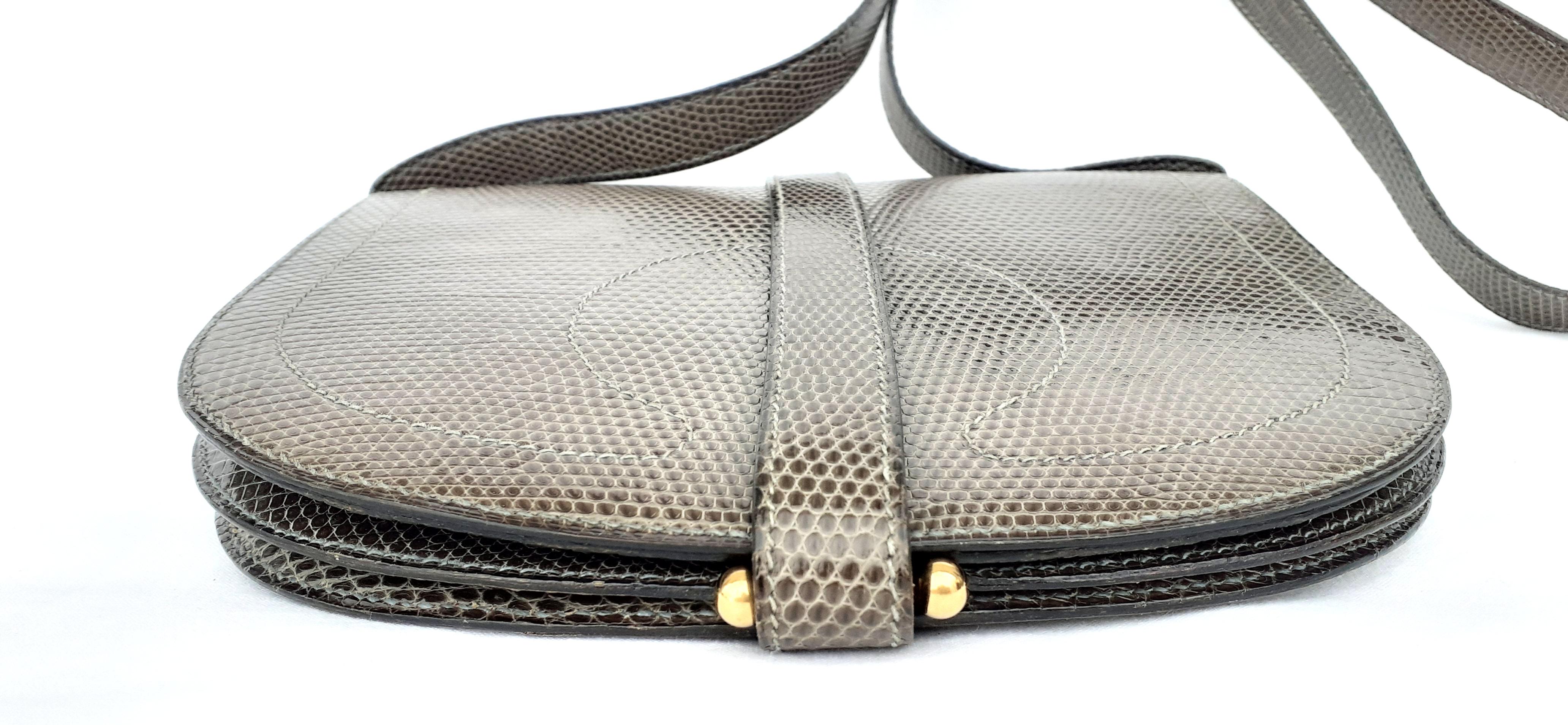 Exceptionnel Hermès Shoulder Bag Purse Green-Grey Lizard Gold Hdw RARE en vente 1