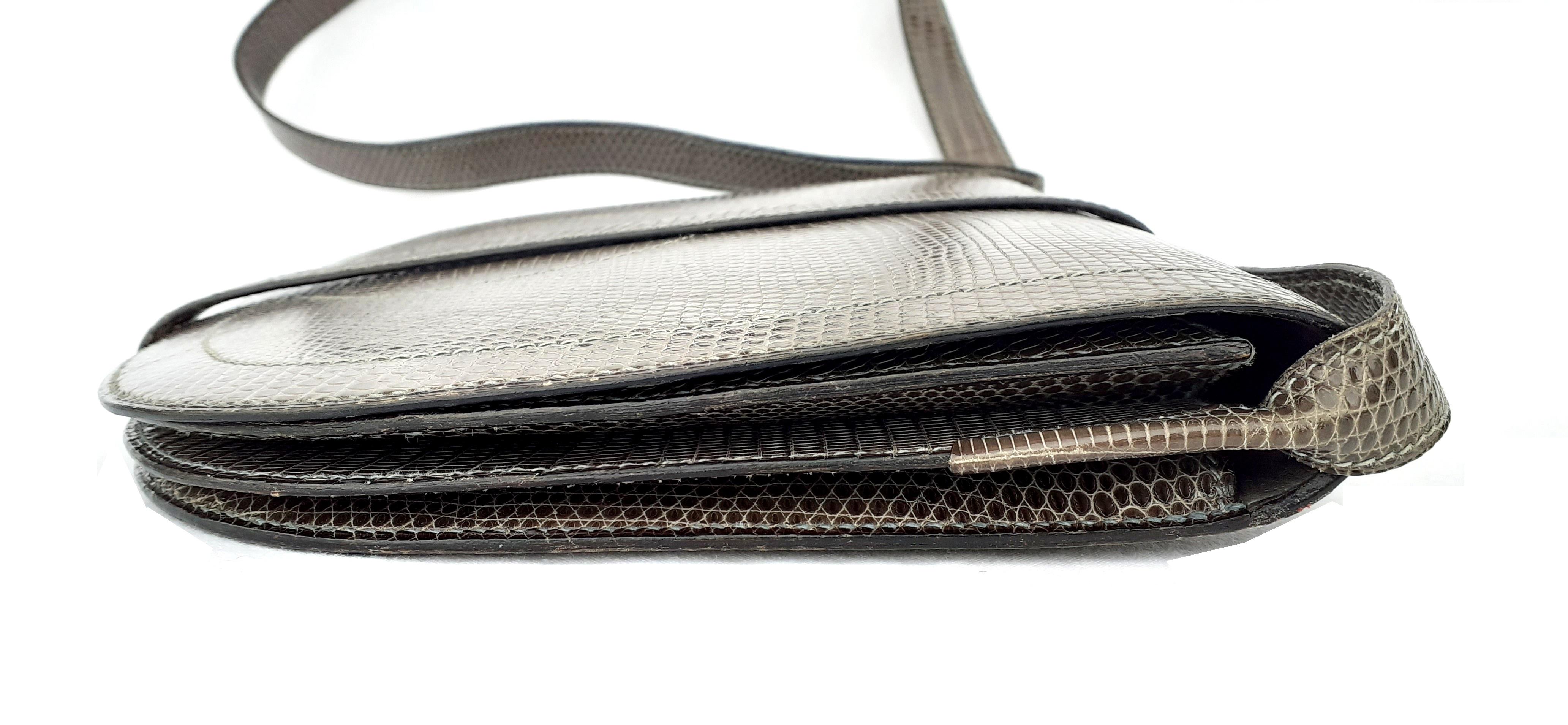 Exceptionnel Hermès Shoulder Bag Purse Green-Grey Lizard Gold Hdw RARE en vente 3
