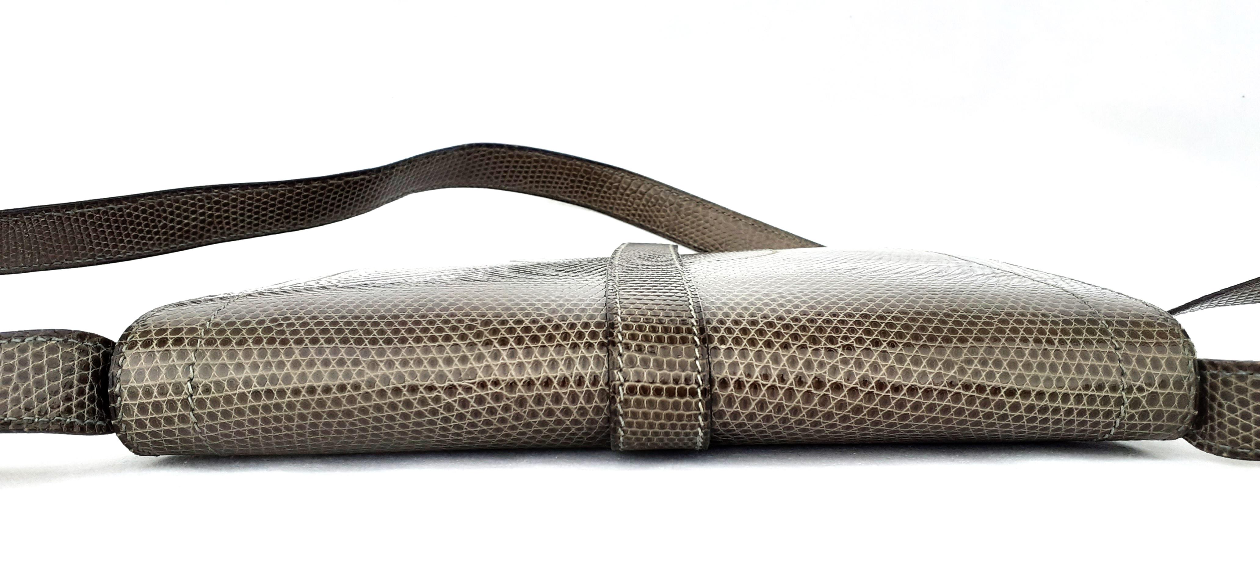 Exceptionnel Hermès Shoulder Bag Purse Green-Grey Lizard Gold Hdw RARE en vente 4