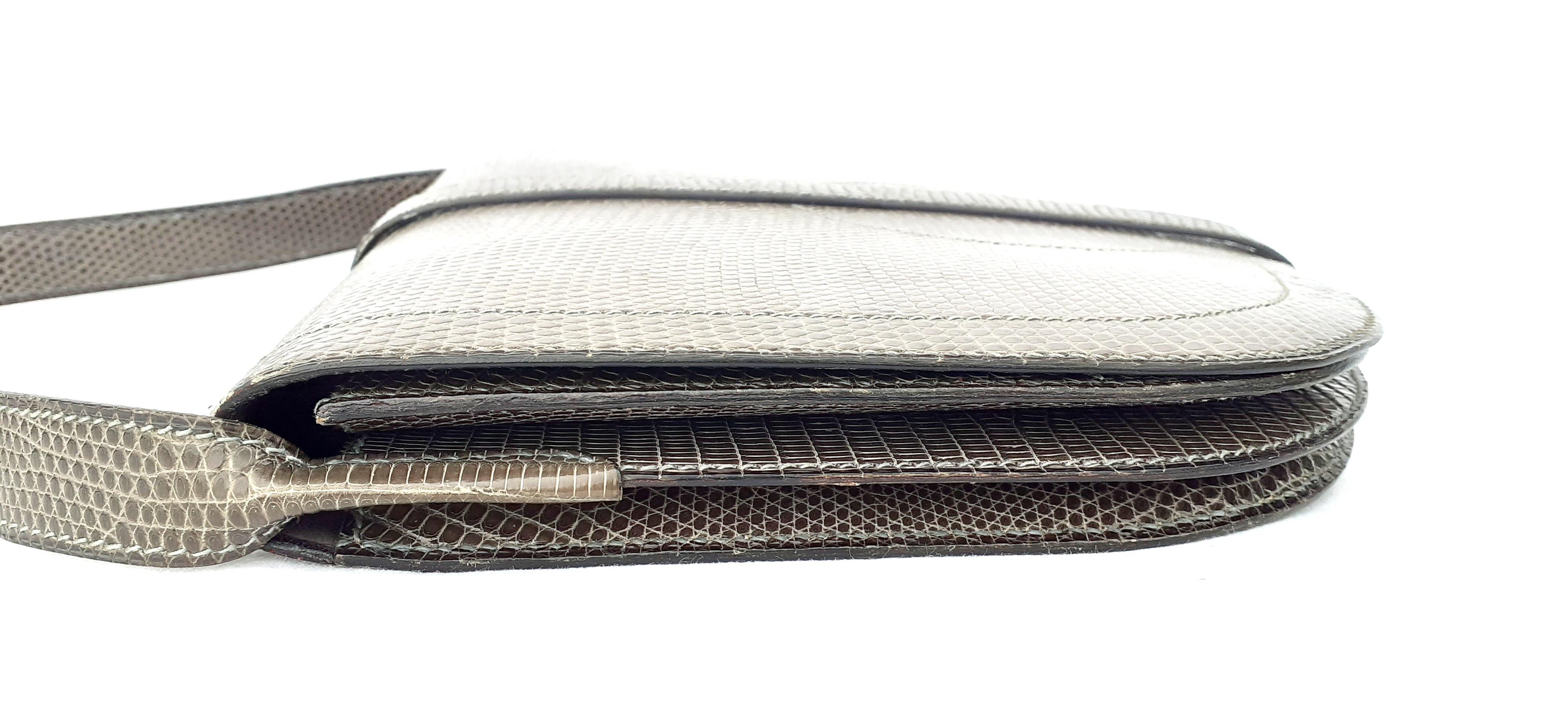 Exceptionnel Hermès Shoulder Bag Purse Green-Grey Lizard Gold Hdw RARE en vente 5
