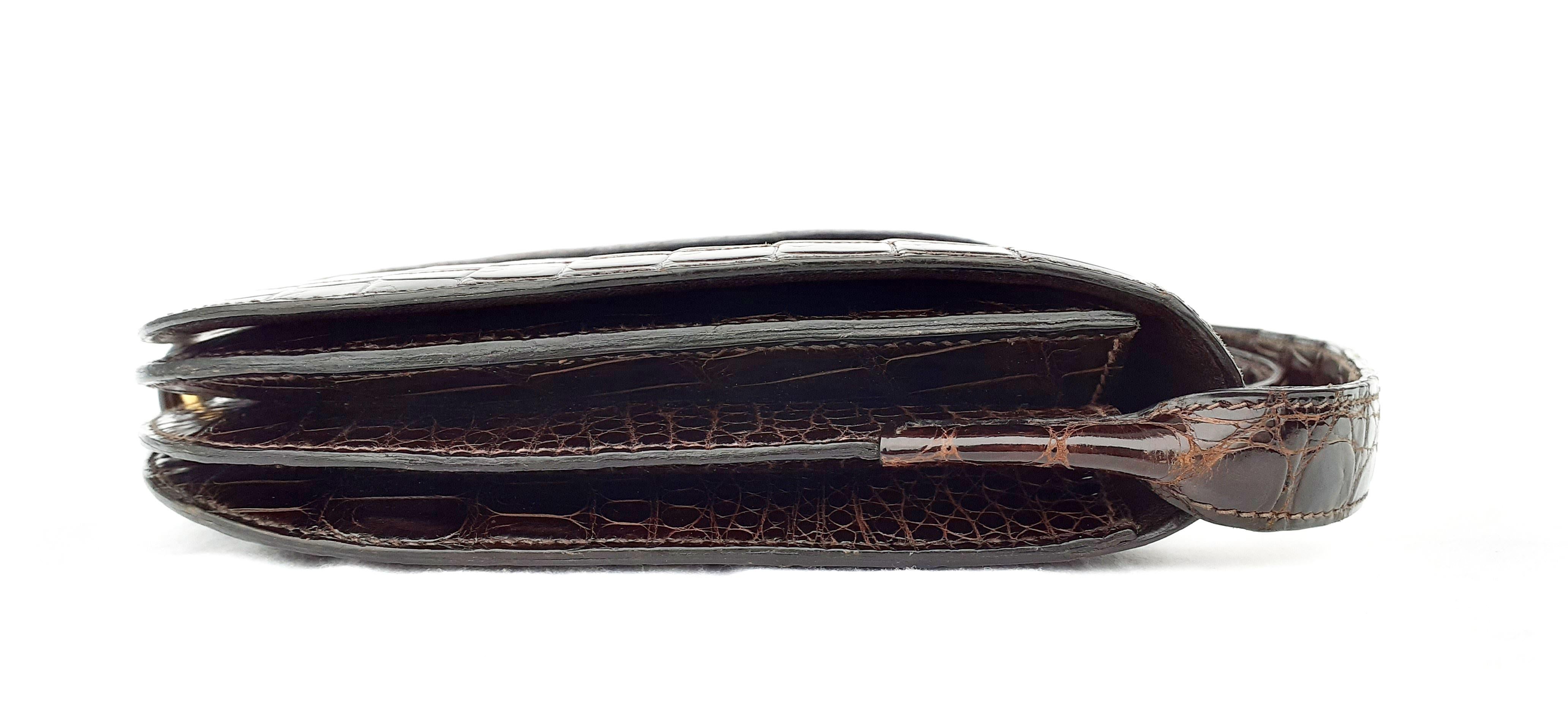 Hermès Shoulder Bag Shiny Brown Crocodile Pororus Gold Hdw 3