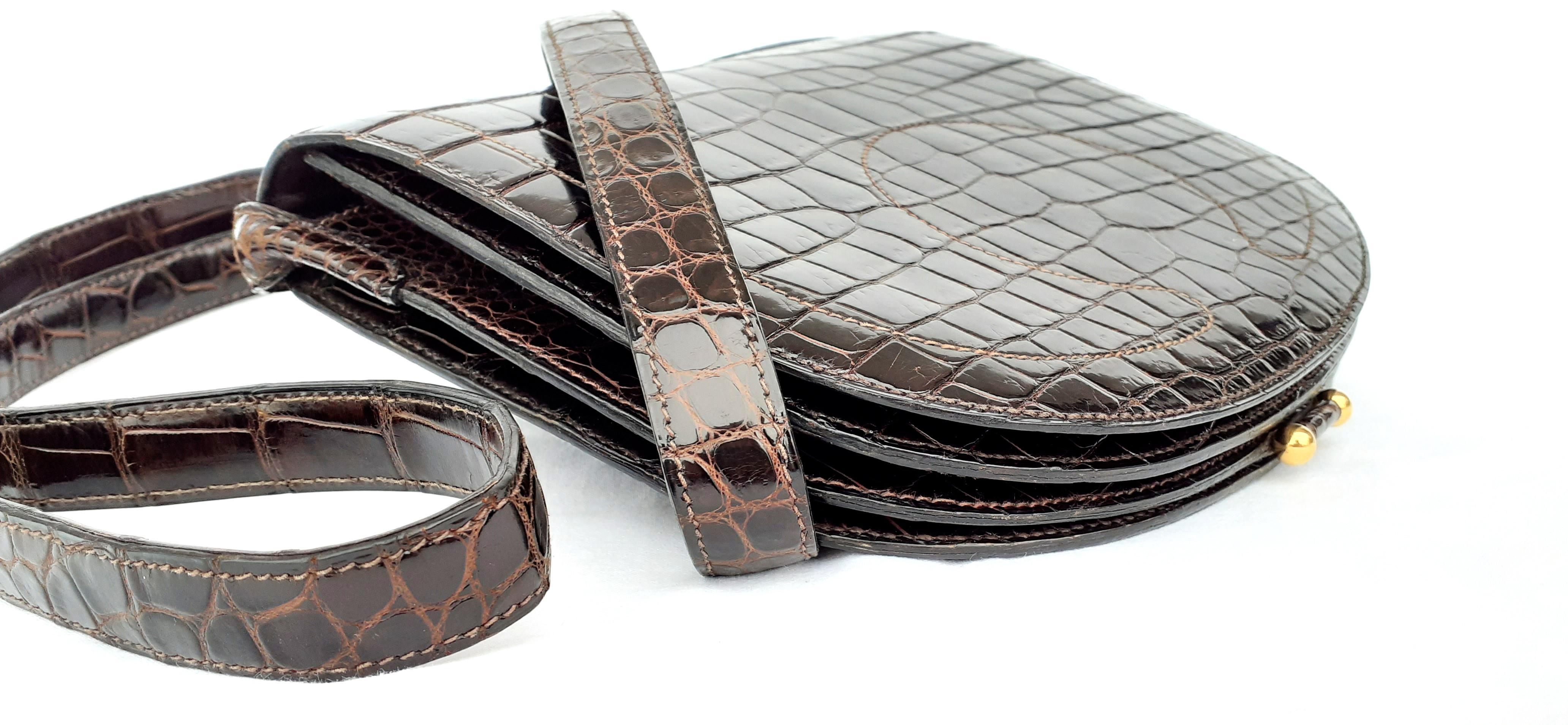 Hermès Shoulder Bag Shiny Brown Crocodile Pororus Gold Hdw For Sale 7
