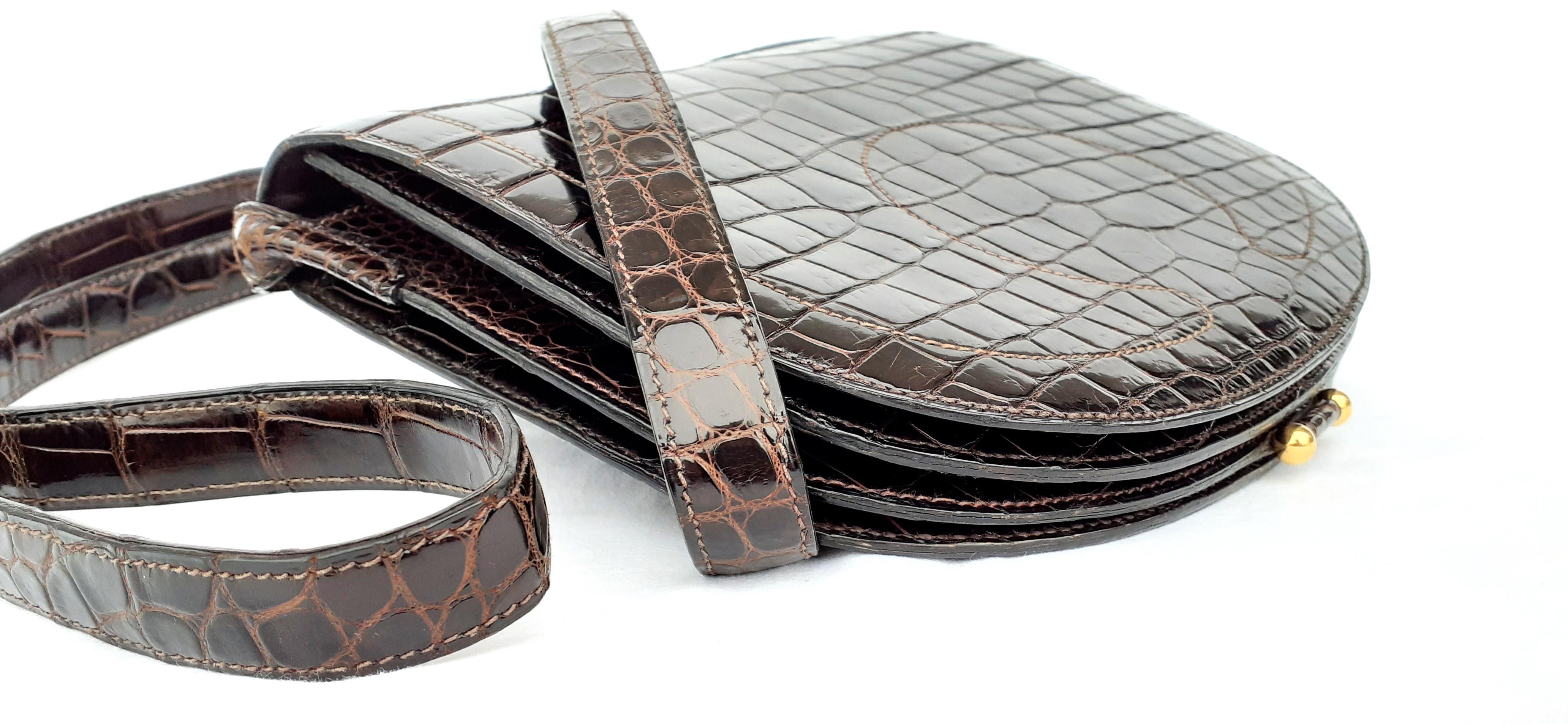 Hermès Shoulder Bag Shiny Brown Crocodile Pororus Gold Hdw 7