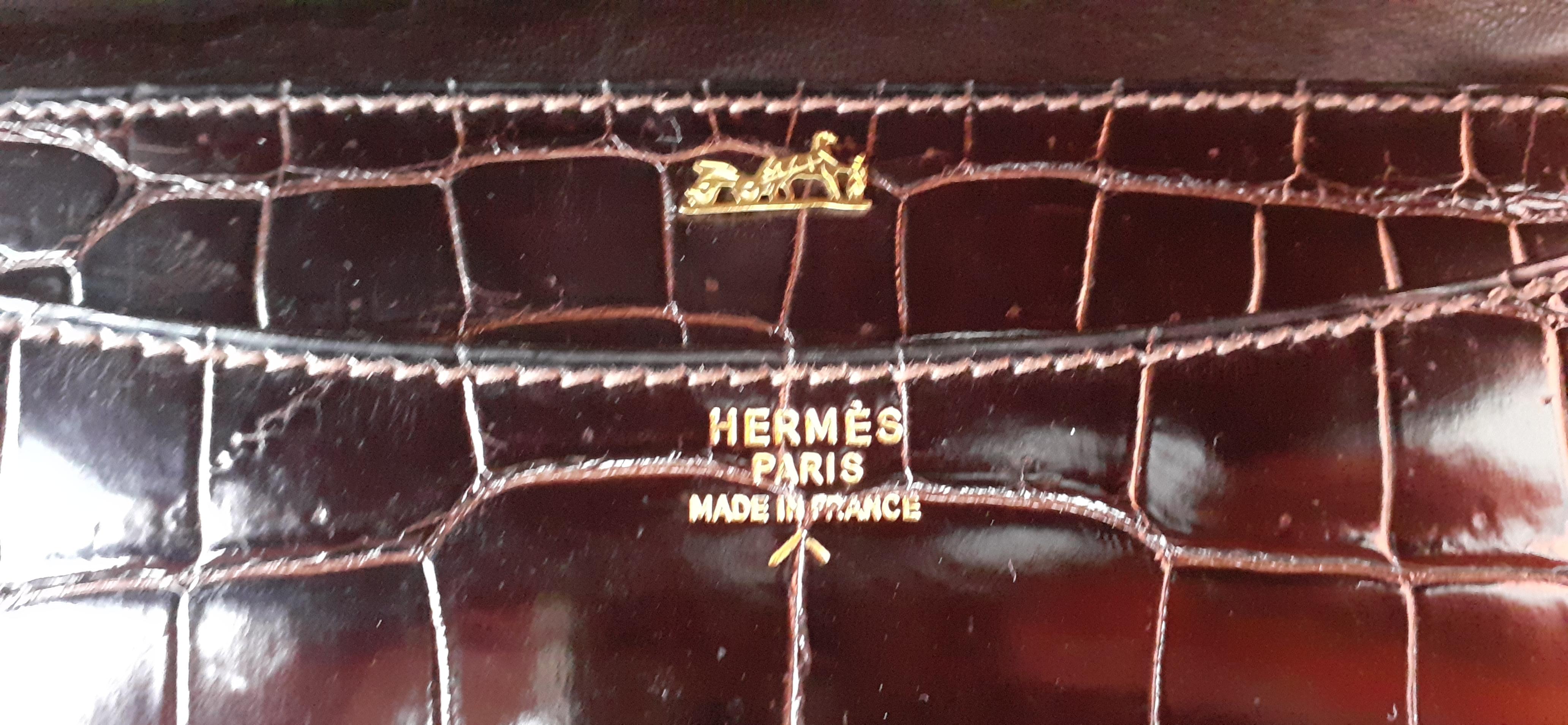Hermès Shoulder Bag Shiny Brown Crocodile Pororus Gold Hdw 8