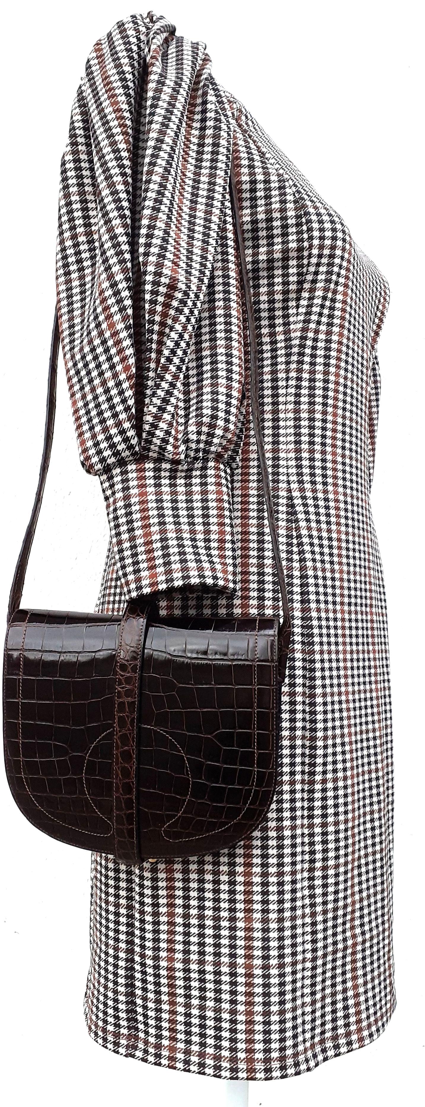 Hermès Shoulder Bag Shiny Brown Crocodile Pororus Gold Hdw 13