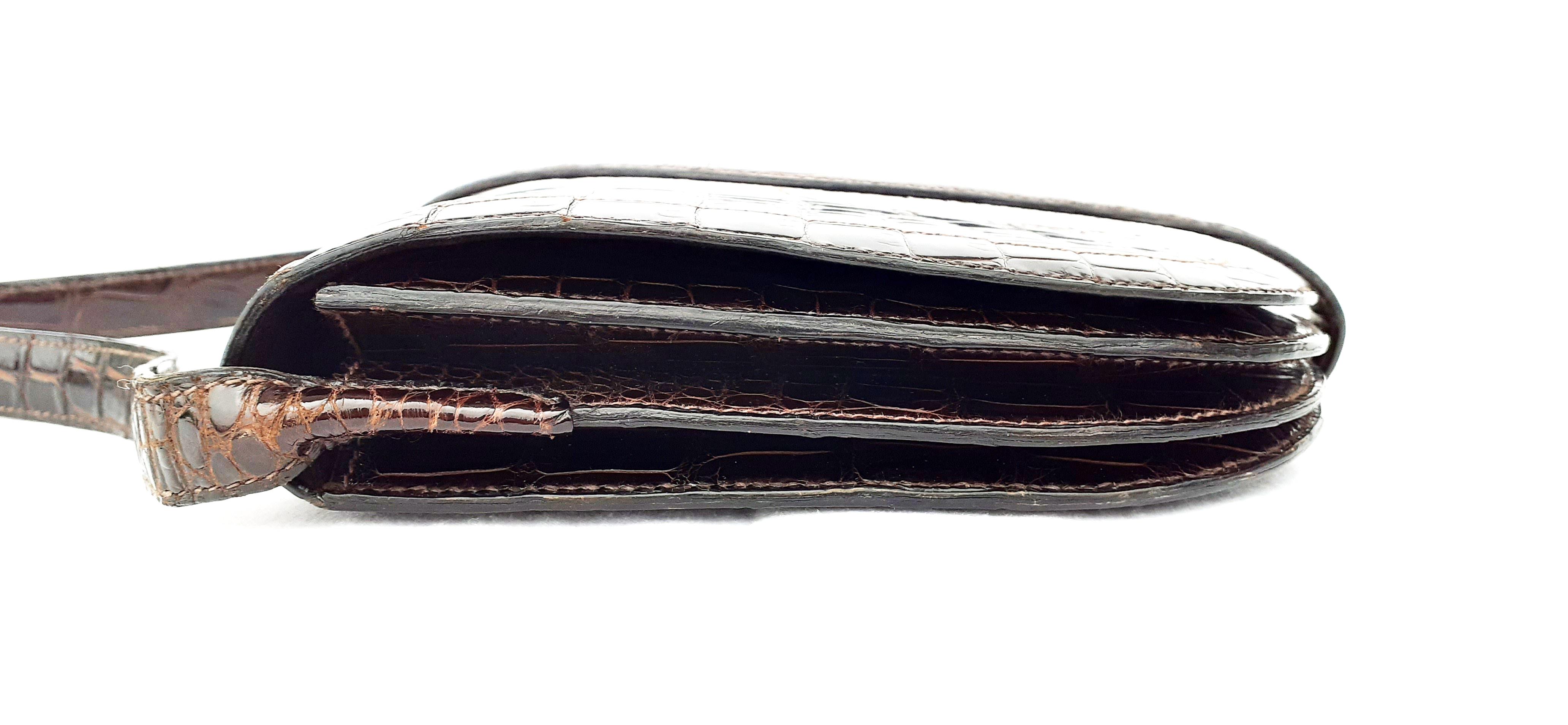 Hermès Shoulder Bag Shiny Brown Crocodile Pororus Gold Hdw 1