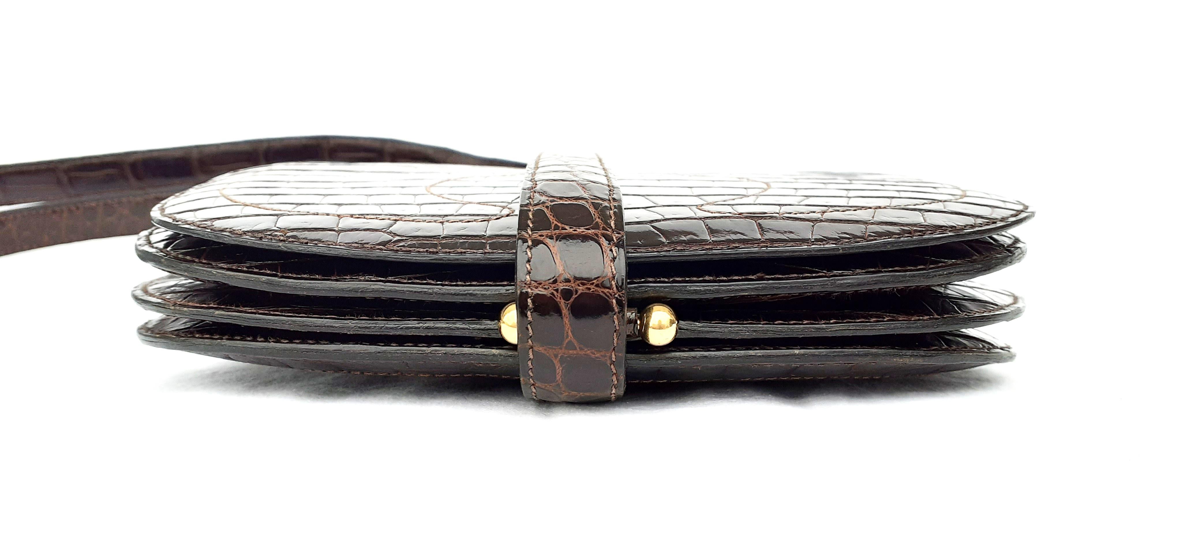Hermès Shoulder Bag Shiny Brown Crocodile Pororus Gold Hdw 2