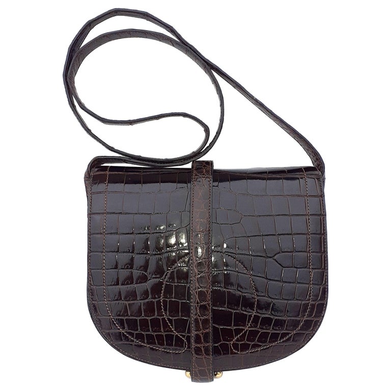  Genuine Brown Glossy Crocodile Vintage 50's Leather Handbags  for Women : Handmade Products