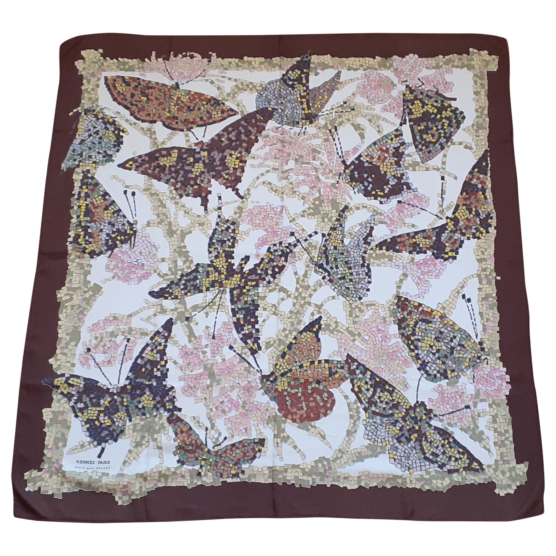Außergewöhnlicher Hermès Seidenschal Papillons Mosaiques für Gallay Lise Coutin 1963 im Angebot