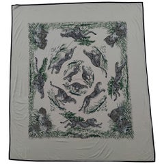 Exceptional Hermès T-Shirt Cotton Scarf Guepards Dallet Cheetahs Khaki 44'