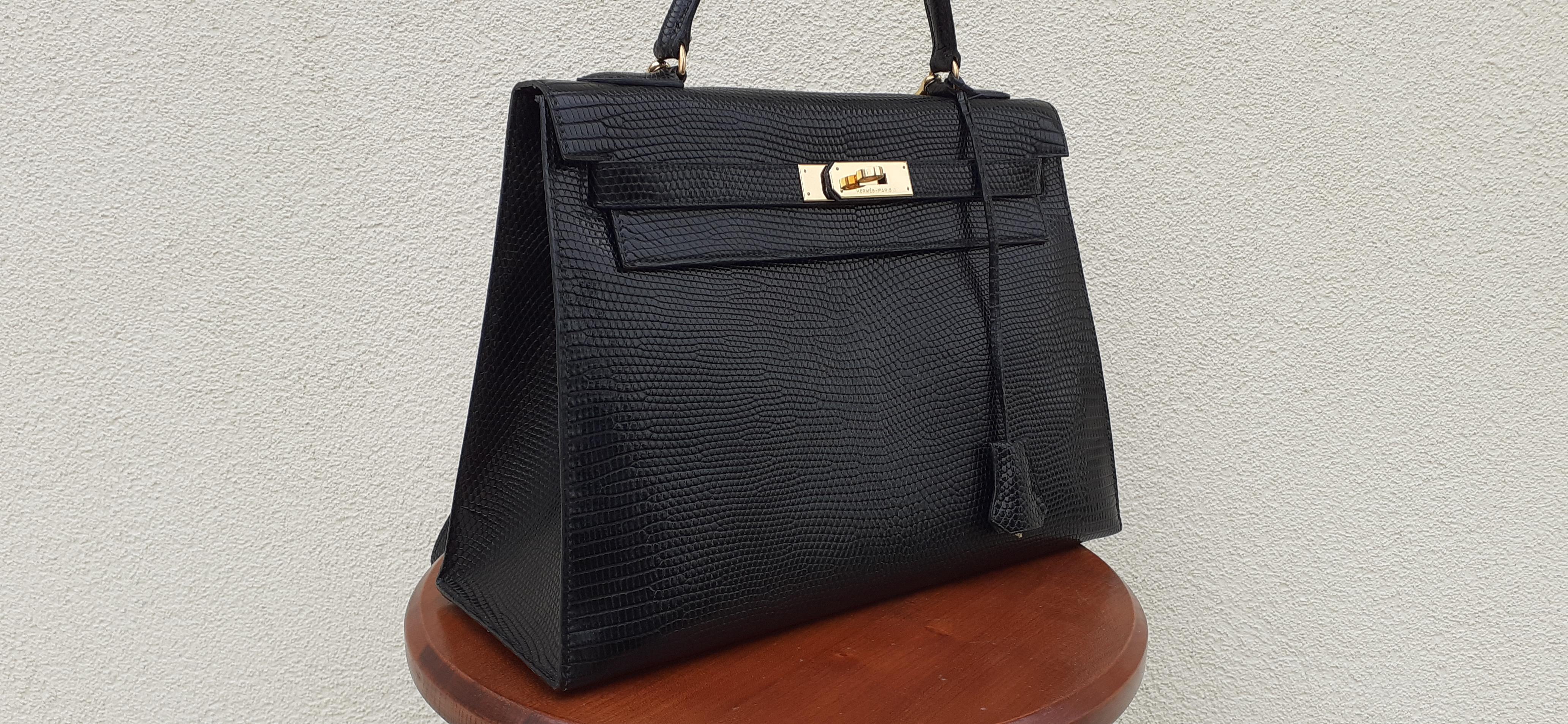 Exceptional Hermès Sellier Kelly Bag Black Lizard and Golden Hdw RARE For Sale 8