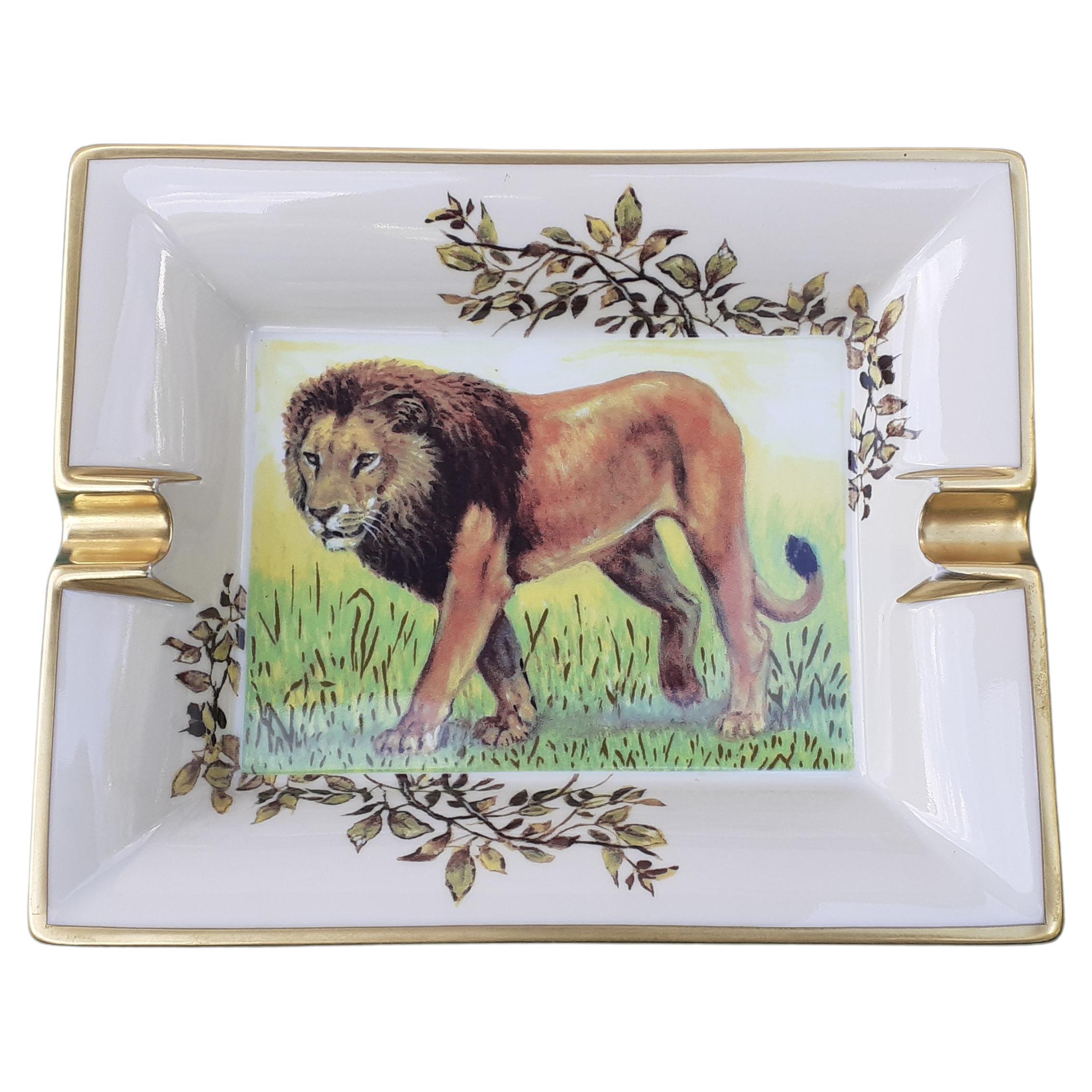 Exceptional Hermès Vintage Ashtray Change Tray Lion Print in Porcelain RARE For Sale