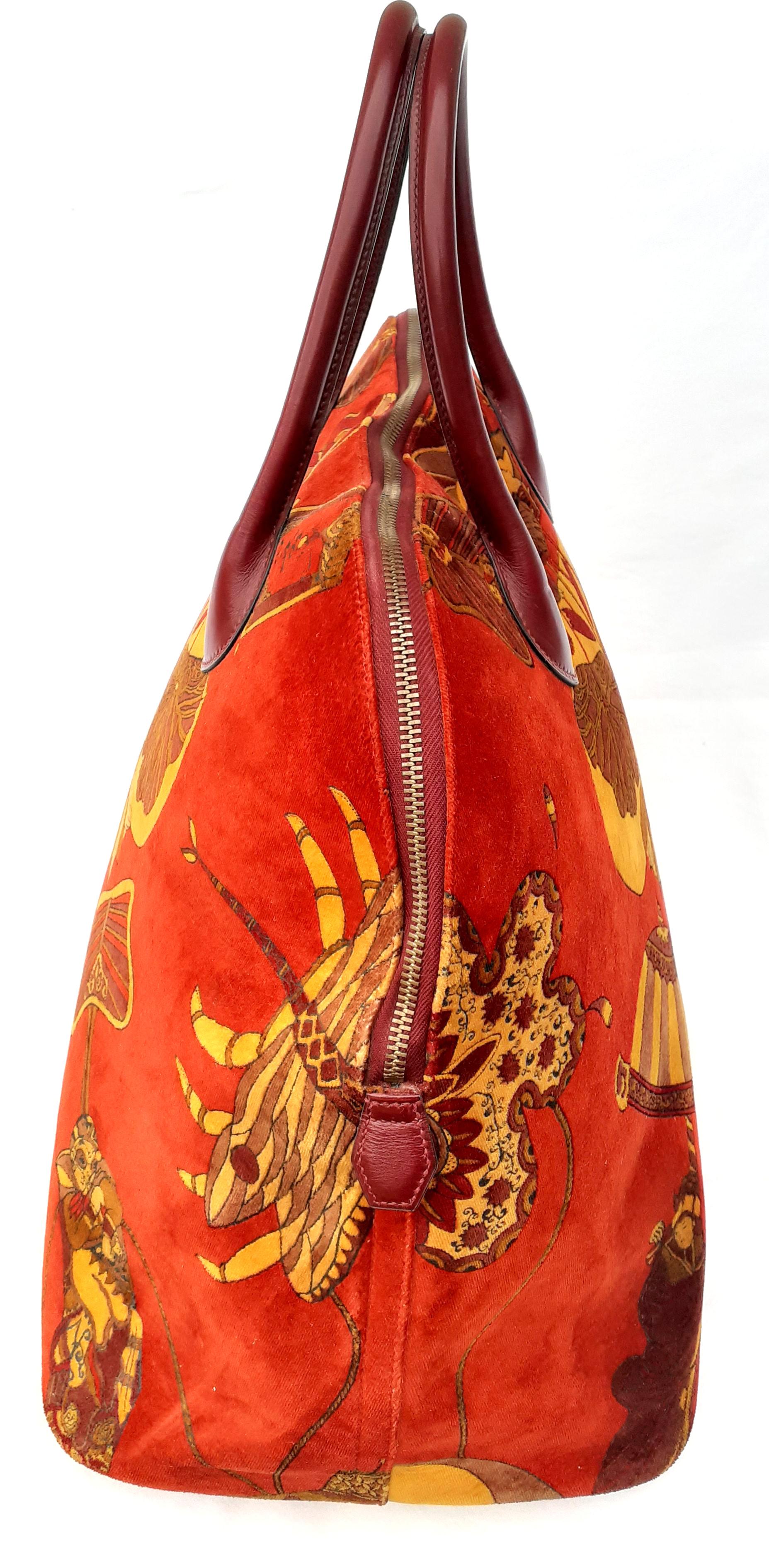 Exceptionnel Hermès Vintage Bolide Bag Velvet Leather Soies Volantes Unique Piece en vente 5