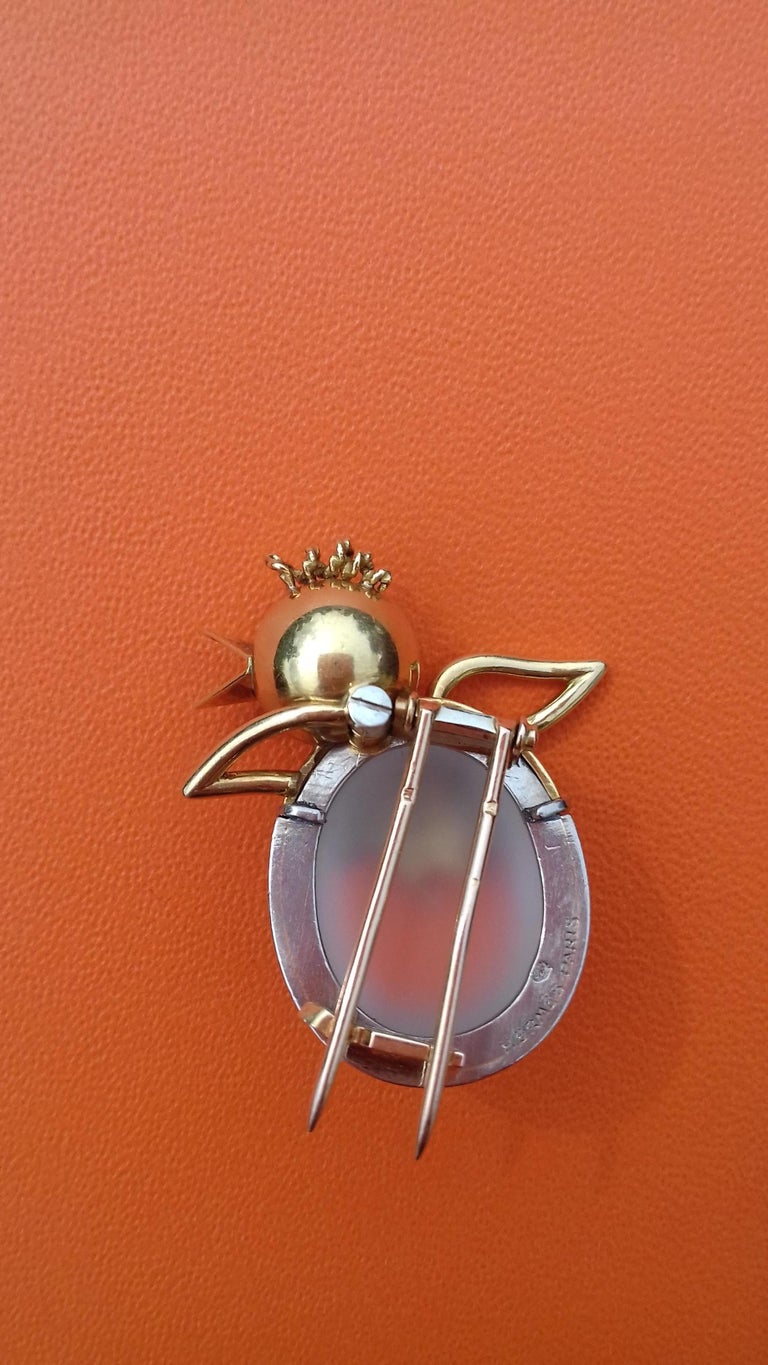 Exceptional Hermès Vintage Eggshell Chick Grey Yellow Gold Brooch