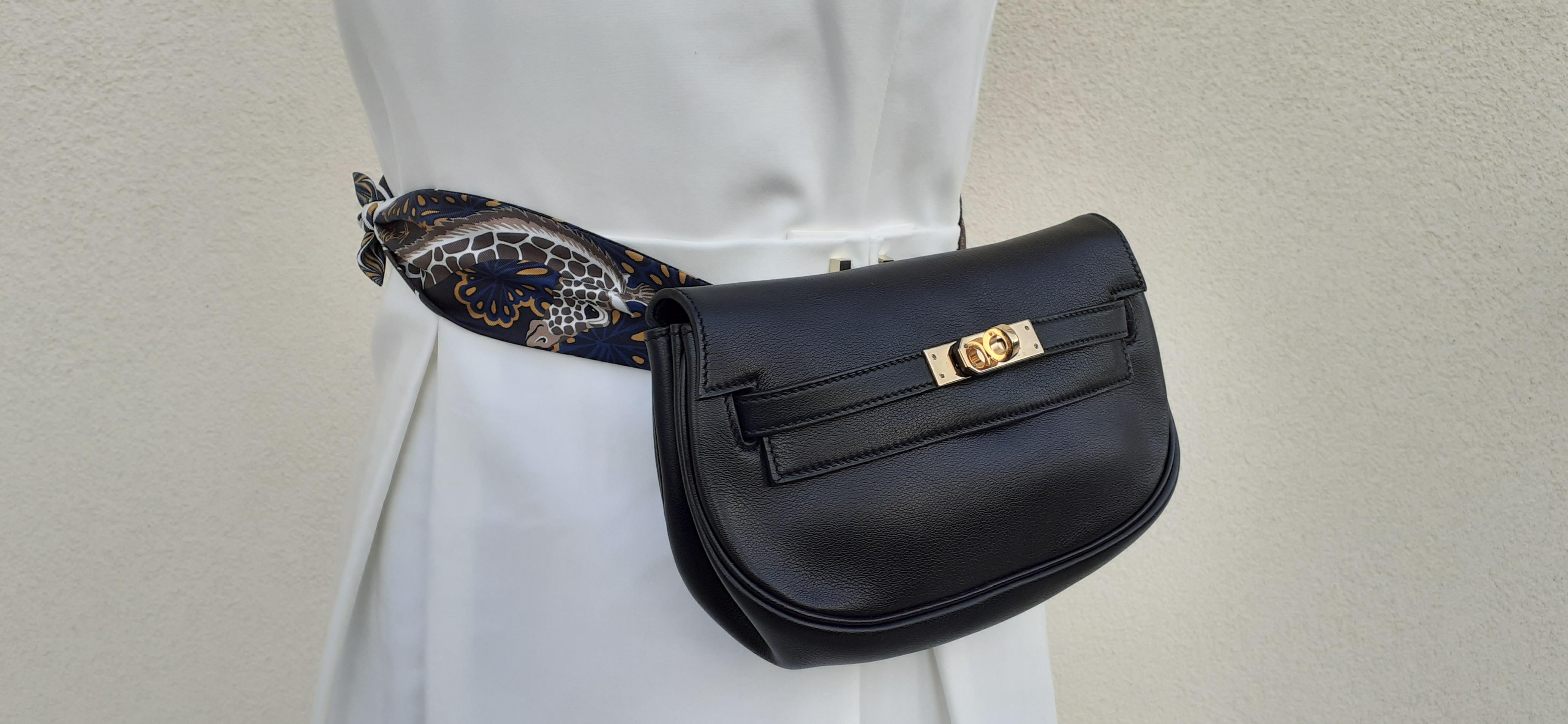 Exceptional Hermès Vintage Kelly Pochette Belt Bag Black Leather Ghw RARE 8