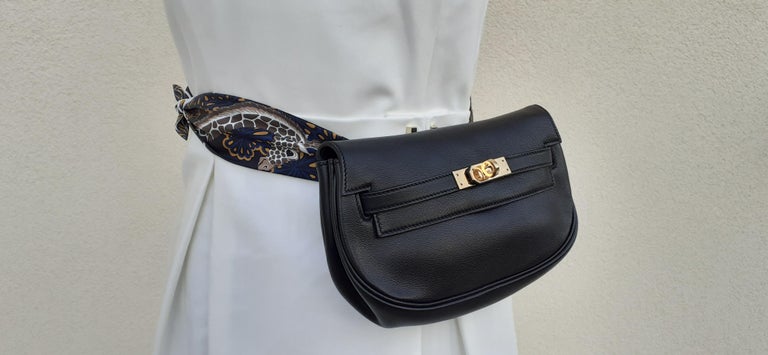 Exceptional Hermès Vintage Kelly Pochette Belt Bag Black Leather Ghw RARE  at 1stDibs