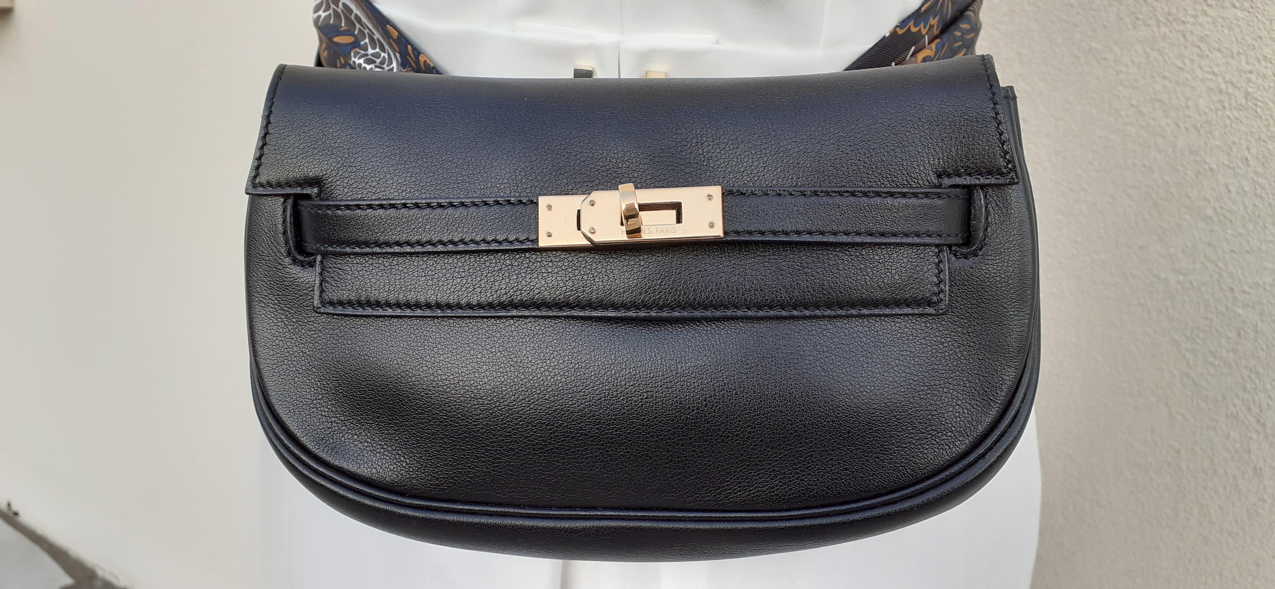 Außergewöhnliche Hermès Vintage Kelly Pochette Gürteltasche Schwarz Leder Ghw RARE 12