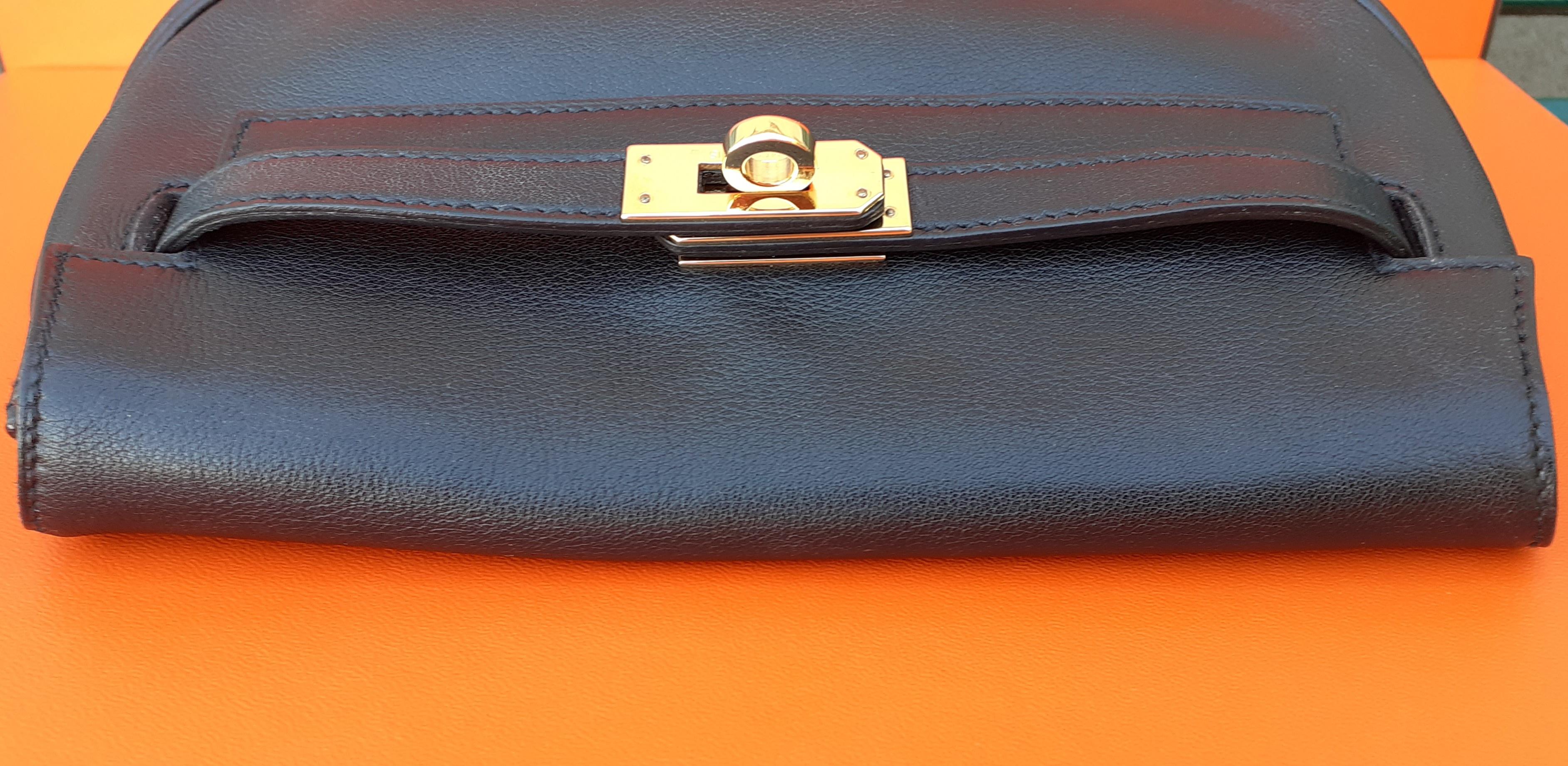 Außergewöhnliche Hermès Vintage Kelly Pochette Gürteltasche Schwarz Leder Ghw RARE 4