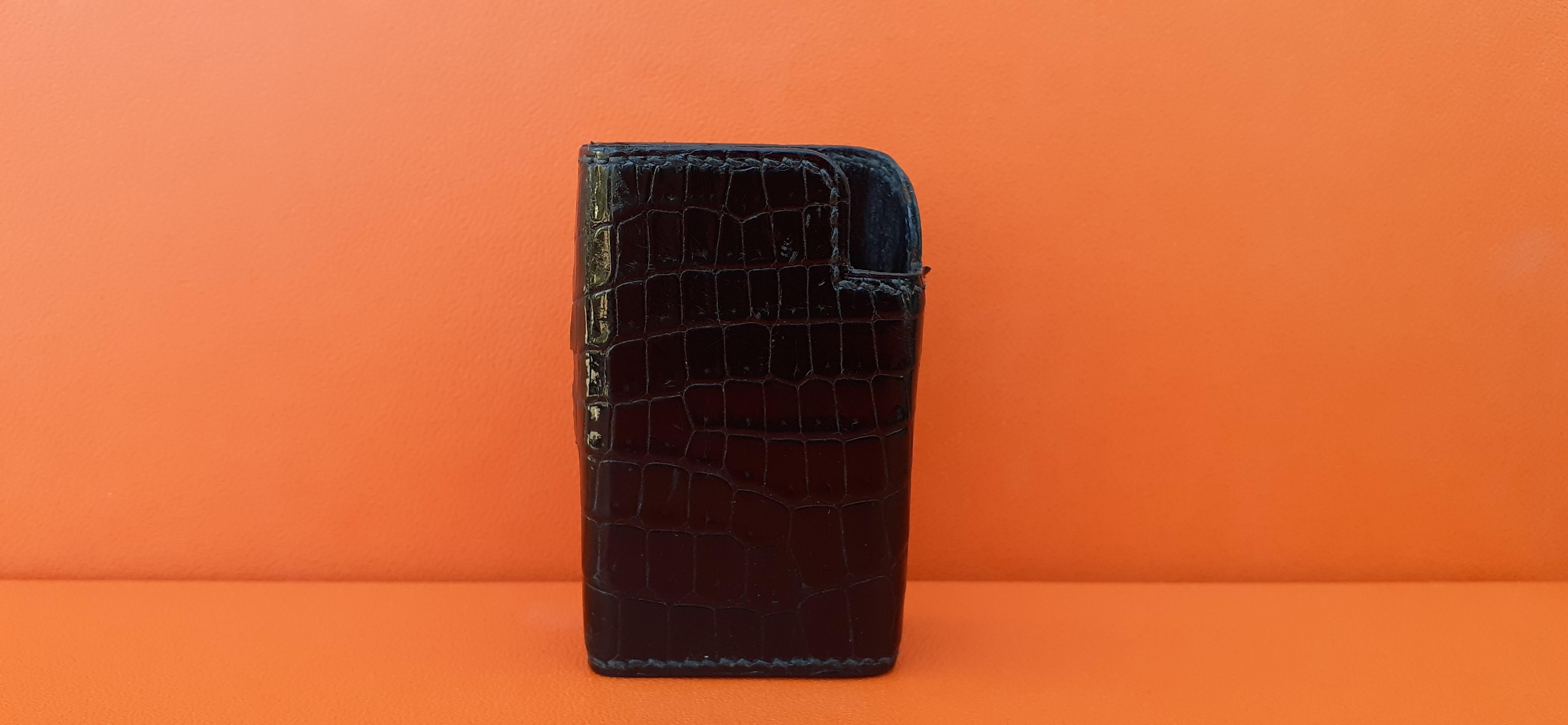 Men's Exceptional Hermès Vintage Lighter Case in Black Crocodile