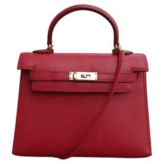 Exceptionnel Hermès Vintage Micro Kelly 15 cm Sellier Sac Cuir Rouge Or Hdw