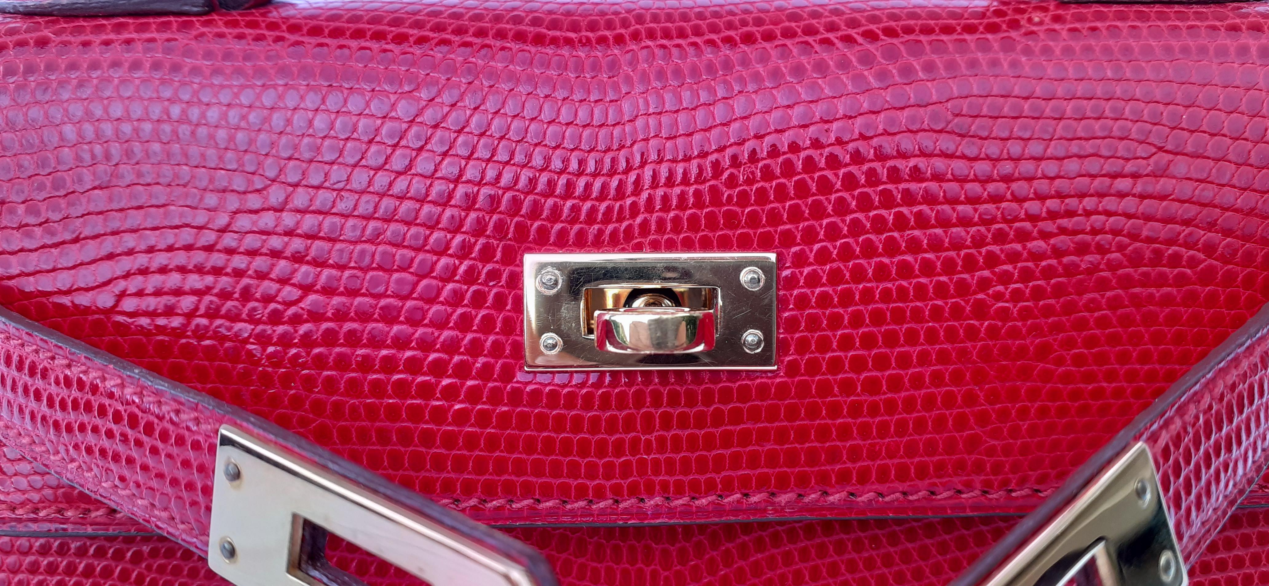 Exceptional Hermès Vintage Mini Kelly Sellier Bag Shiny Red Lizard Gold Hdw 20cm 4